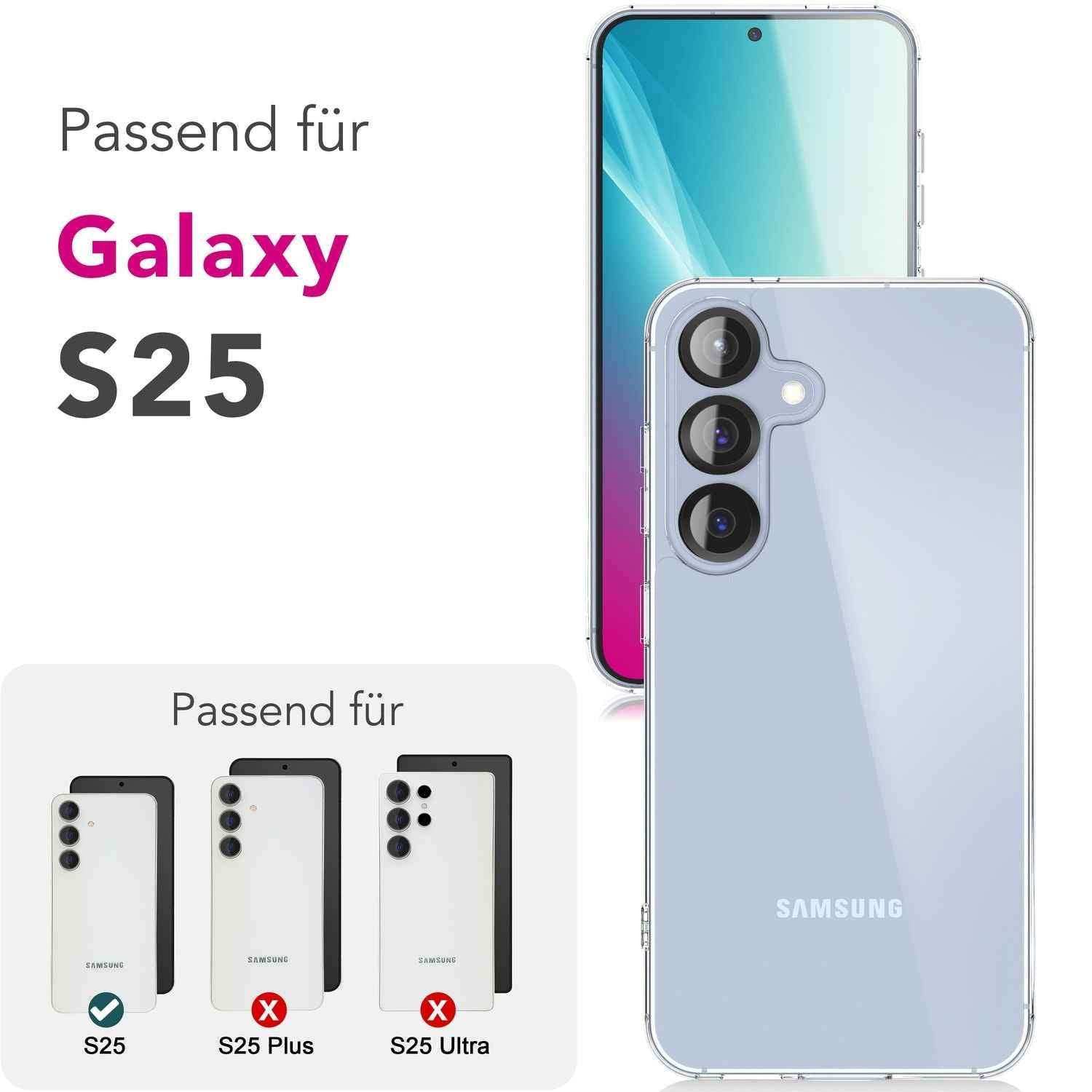 NALIA Blyss für Samsung Galaxy S25 Hülle, Kristall-Klare Schutzhülle mit kratzfester harter Rückseite und Anti-Schock Silikon-Rahmen, Transparente Handyhülle mit Anti-Gelb Effekt