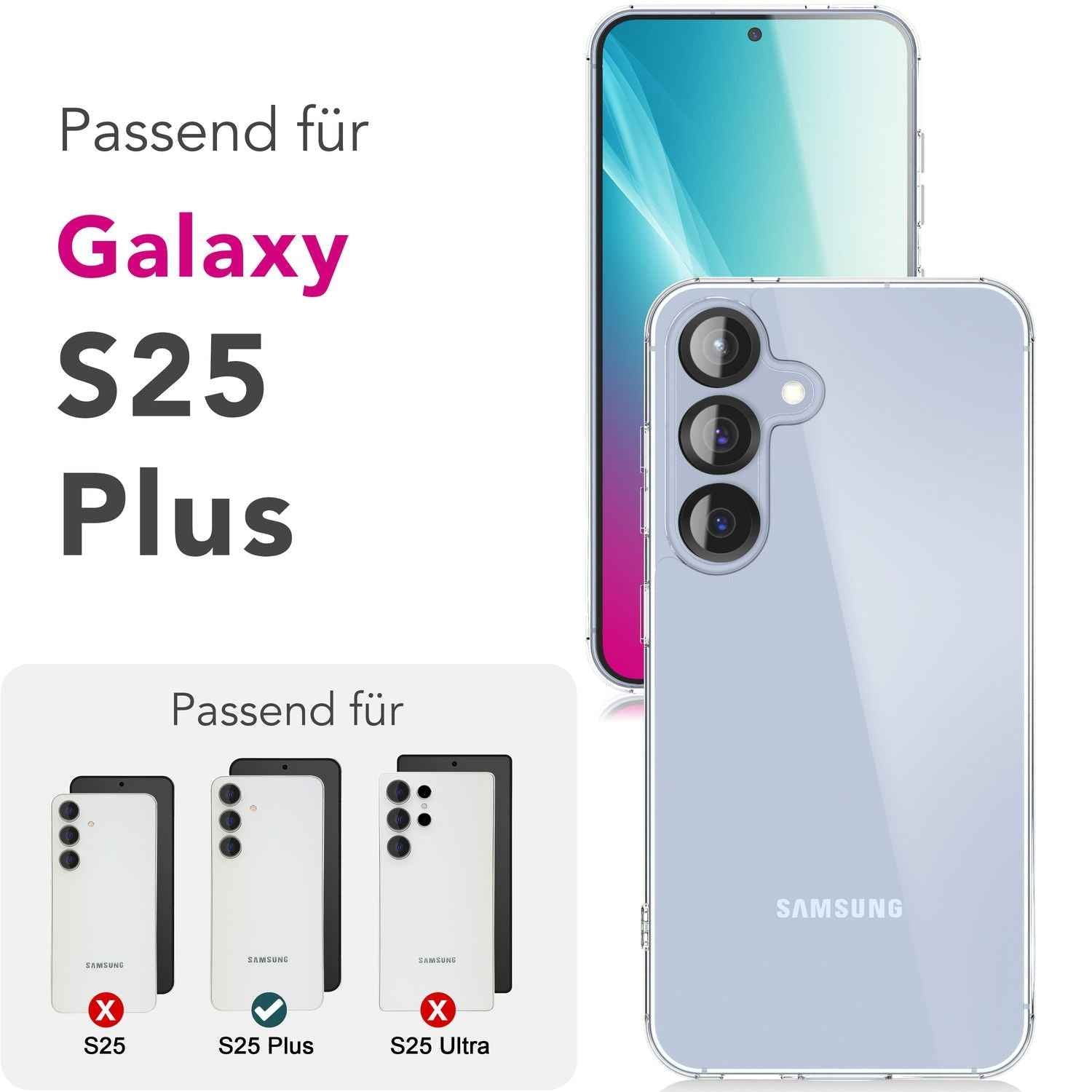 NALIA Blyss für Samsung Galaxy S25 Plus Hülle, Ultra Transparente Handyhülle, Klare Kratzfeste Harte Rückseite und Anti-Schock Silikon-Rahmen, Klarsichthülle mit Anti-Gelb Effekt