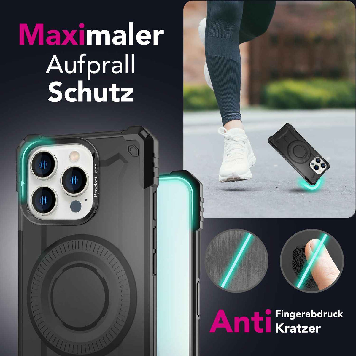 NALIA Granite für iPhone 16 Pro Max Hülle [für MagSafe], Ultra Robuster Panzerschutz, Starker Magnetring, Stoßfest & Bruchsicher, Kamera-Ständer, Armor Case