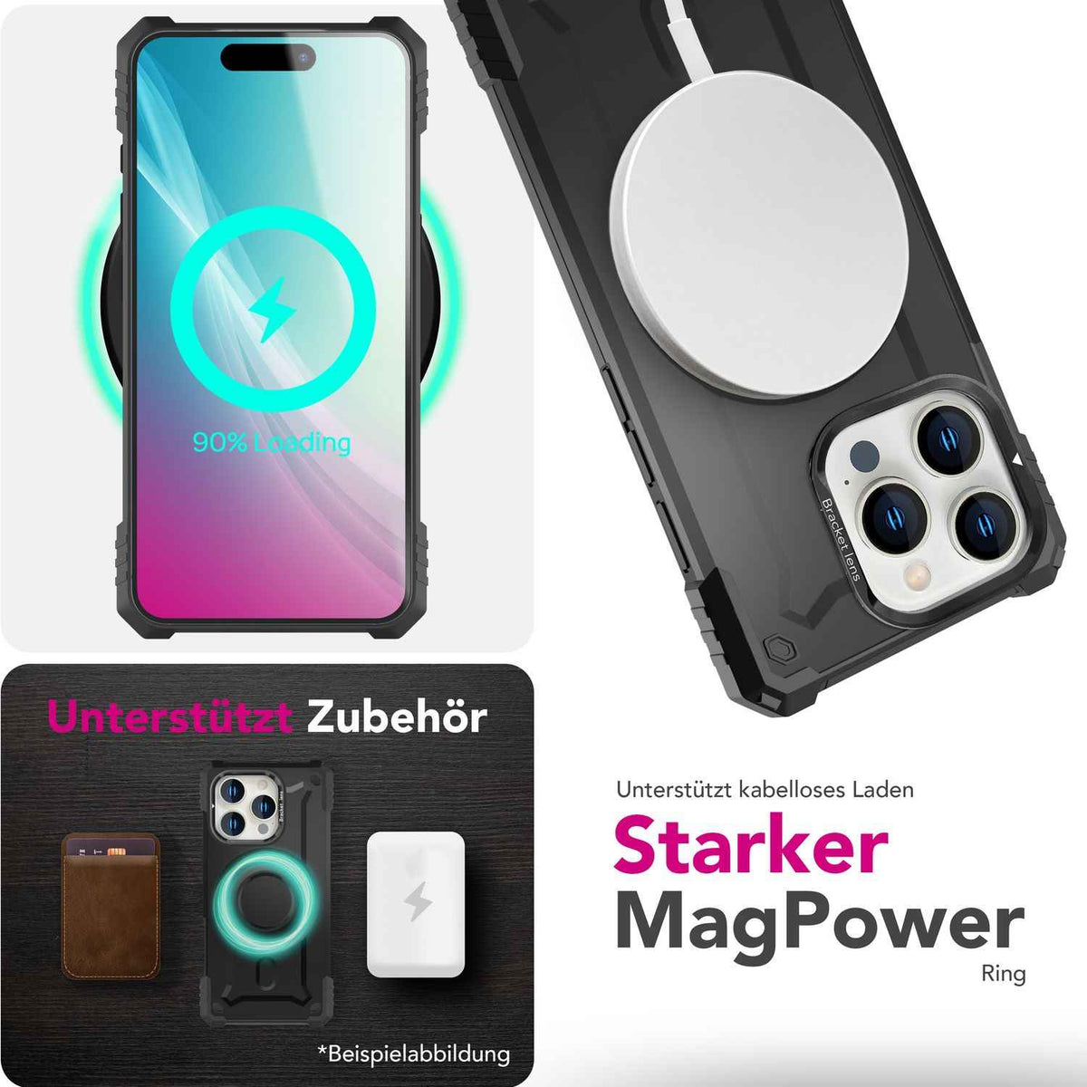 NALIA Granite für iPhone 16 Pro Max Hülle [für MagSafe], Ultra Robuster Panzerschutz, Starker Magnetring, Stoßfest & Bruchsicher, Kamera-Ständer, Armor Case