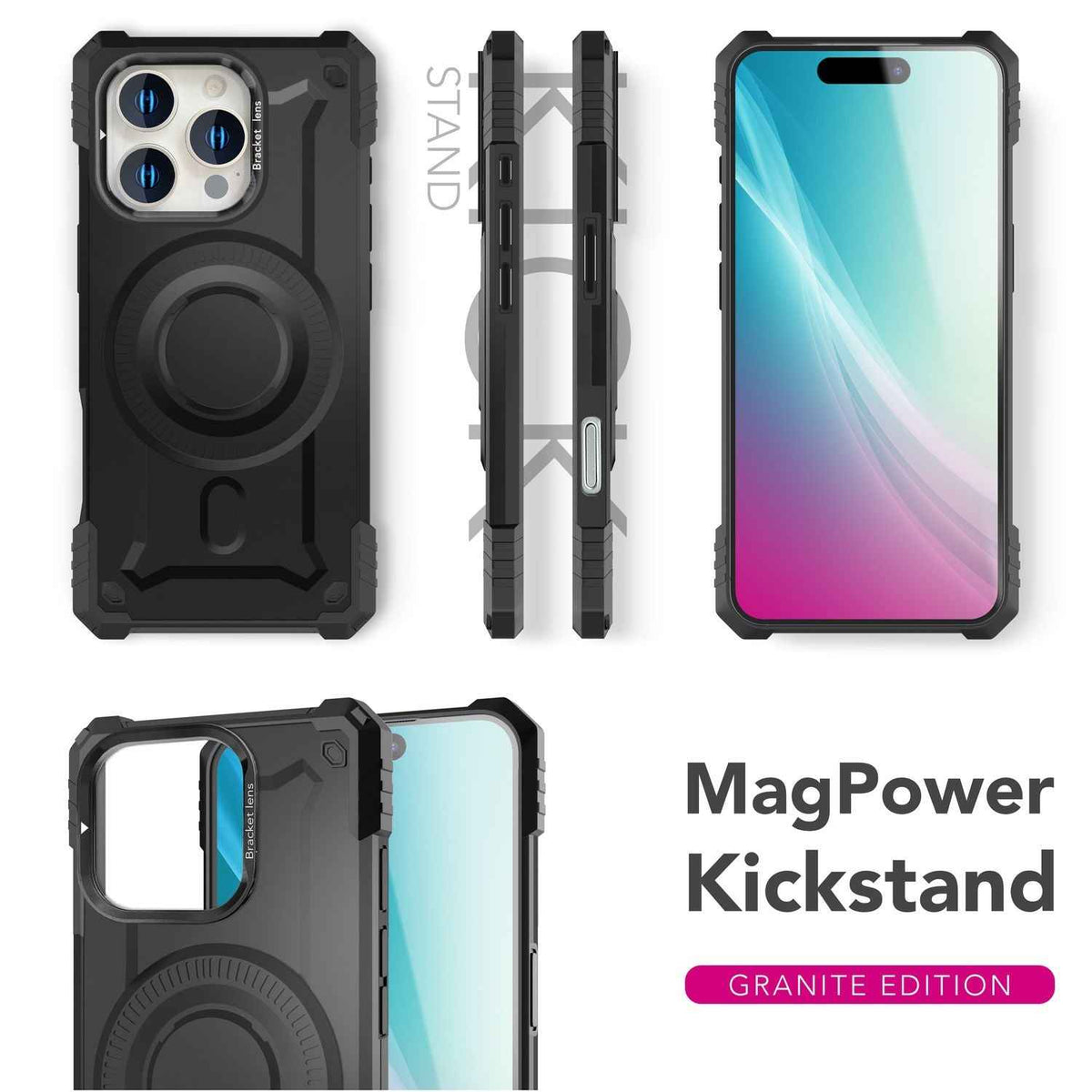 NALIA Granite für iPhone 16 Pro Max Hülle [für MagSafe], Ultra Robuster Panzerschutz, Starker Magnetring, Stoßfest & Bruchsicher, Kamera-Ständer, Armor Case