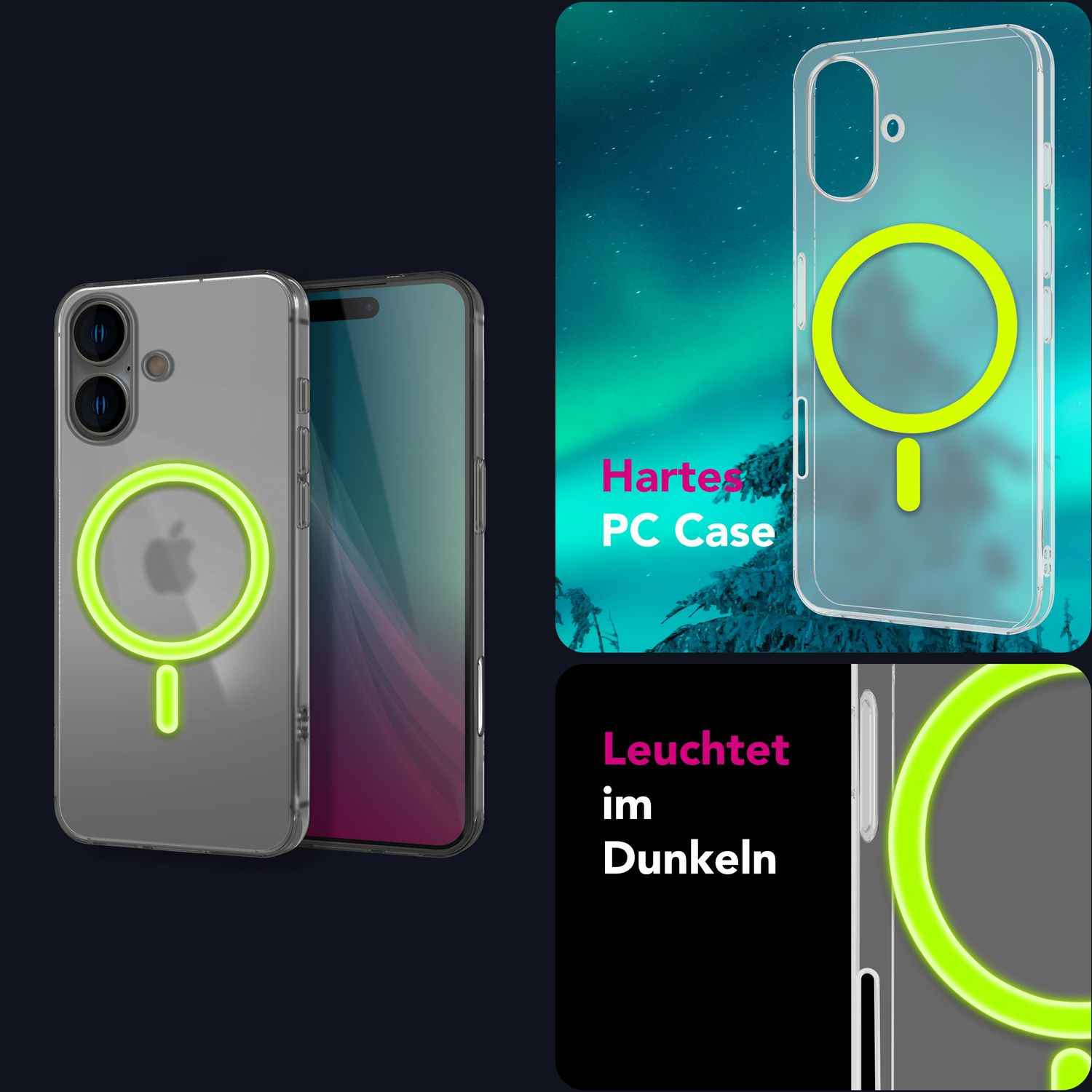 NALIA Thinix für iPhone 16 Hülle [für MagSafe], mit Glow Magnetring, Leuchtet im Dunkeln, 0,3mm Dünn, Ultraleicht & Mattiert, Milchig Transparent, Ultradünne Handyhülle
