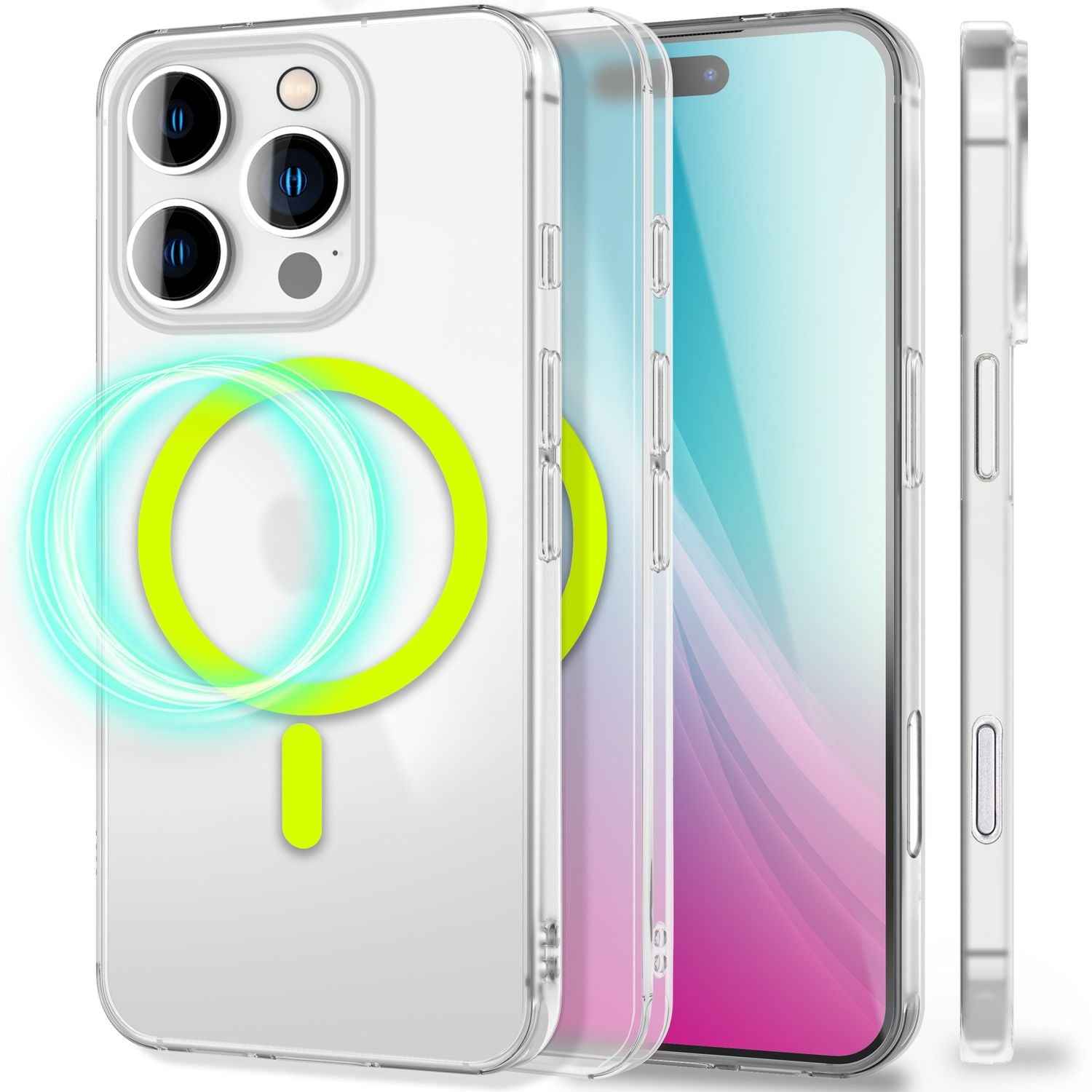 NALIA Thinix für iPhone 16 Pro Hülle [für MagSafe], Glow Magnetring Leuchtet im Dunkeln, Ultradünn 0,3mm, Milchiges Design, Mattierte Oberfläche, Ultra-Schlanke Handyhülle