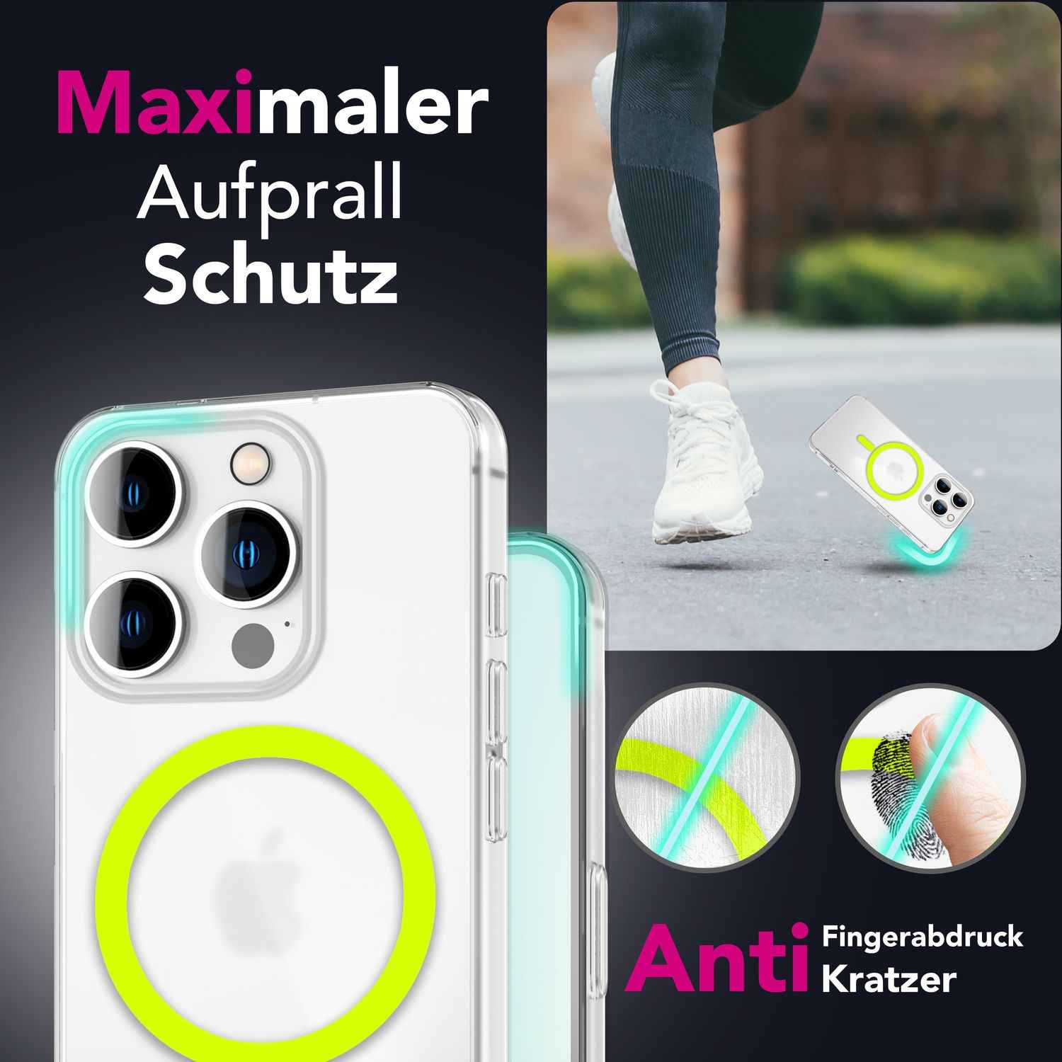 NALIA Thinix für iPhone 16 Pro Hülle [für MagSafe], Glow Magnetring Leuchtet im Dunkeln, Ultradünn 0,3mm, Milchiges Design, Mattierte Oberfläche, Ultra-Schlanke Handyhülle