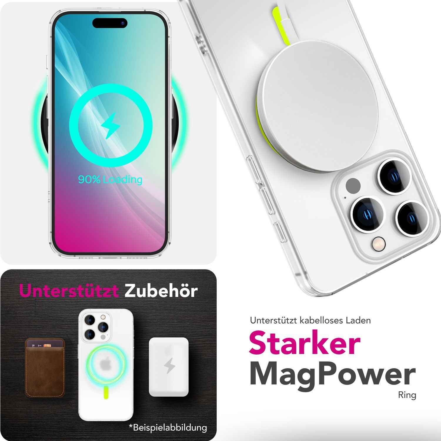 NALIA Thinix für iPhone 16 Pro Hülle [für MagSafe], Glow Magnetring Leuchtet im Dunkeln, Ultradünn 0,3mm, Milchiges Design, Mattierte Oberfläche, Ultra-Schlanke Handyhülle