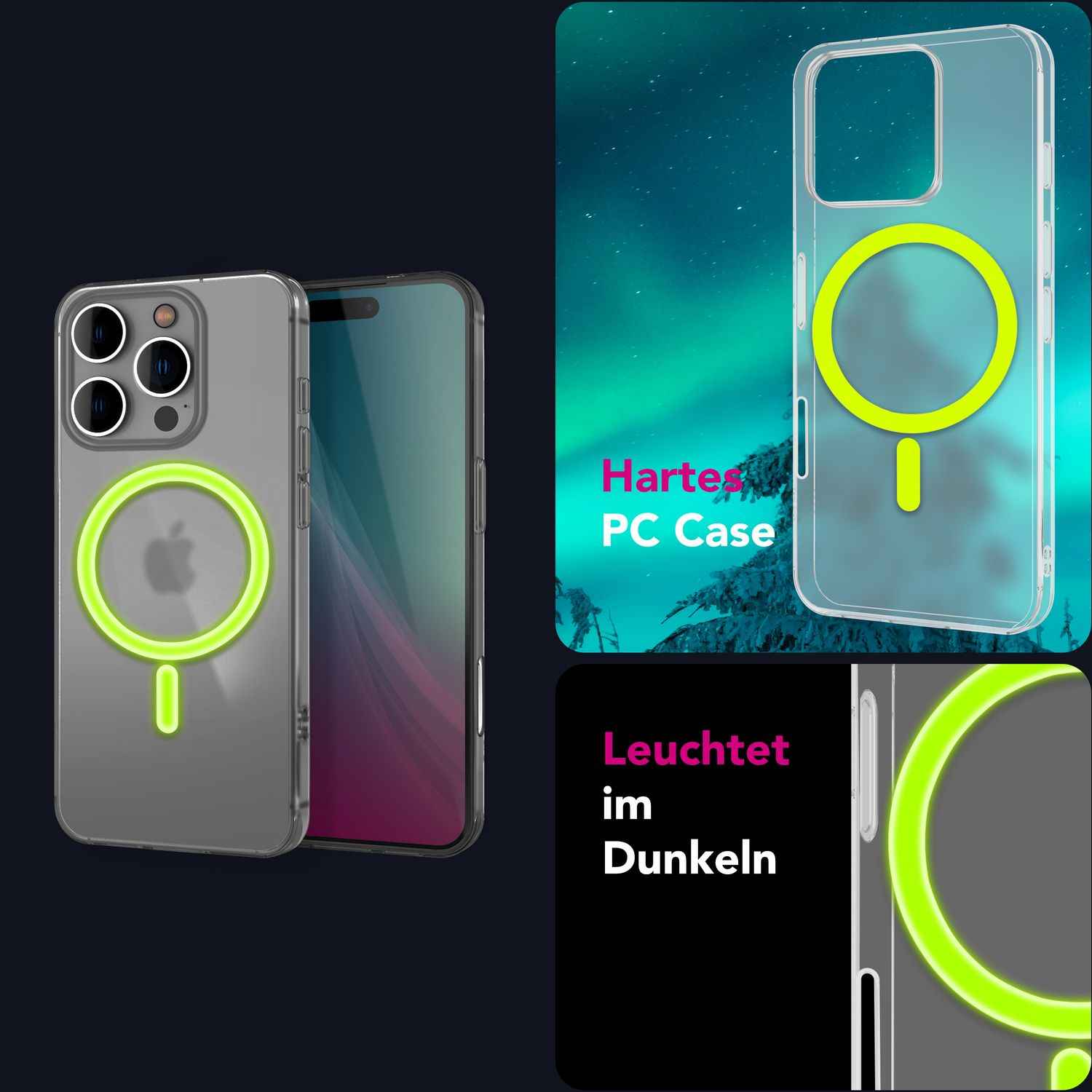 NALIA Thinix für iPhone 16 Pro Hülle [für MagSafe], Glow Magnetring Leuchtet im Dunkeln, Ultradünn 0,3mm, Milchiges Design, Mattierte Oberfläche, Ultra-Schlanke Handyhülle