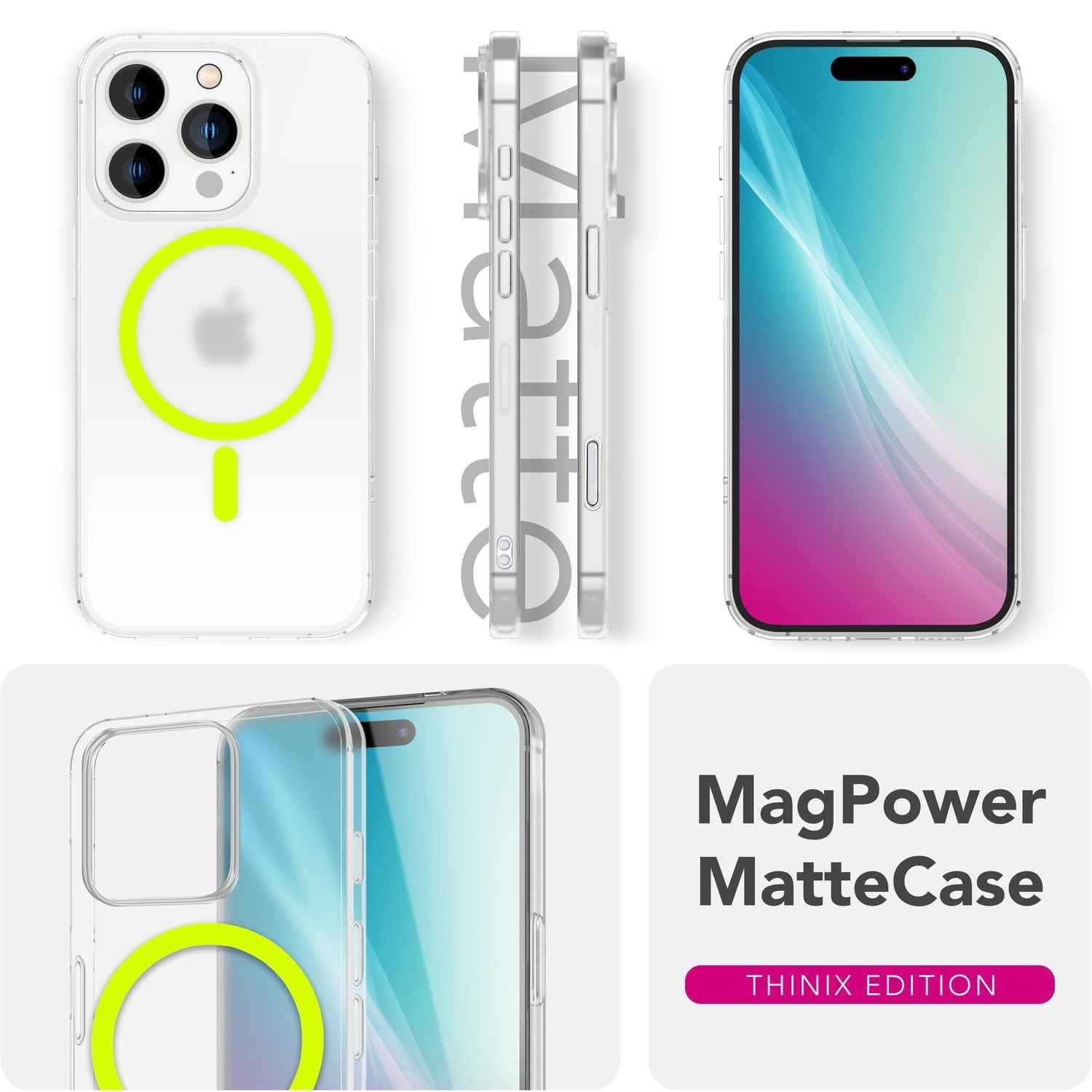 NALIA Thinix für iPhone 16 Pro Hülle [für MagSafe], Glow Magnetring Leuchtet im Dunkeln, Ultradünn 0,3mm, Milchiges Design, Mattierte Oberfläche, Ultra-Schlanke Handyhülle
