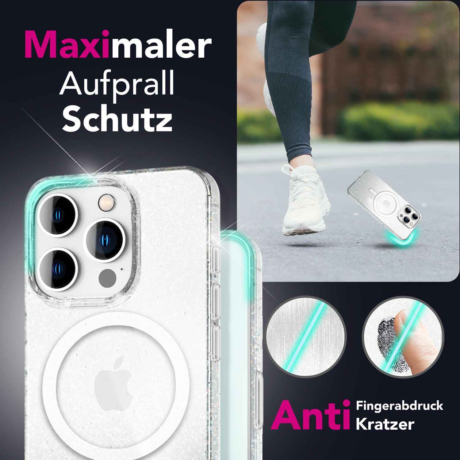 NALIA Starlite für iPhone 16 Pro Max Hülle [für MagSafe], Glitzer Cover mit Magnetring, Transparent & Funkelnd, Kratzfeste Harte Rückseite, Robuster TPU-Rahmen, Klare Glitzerhülle