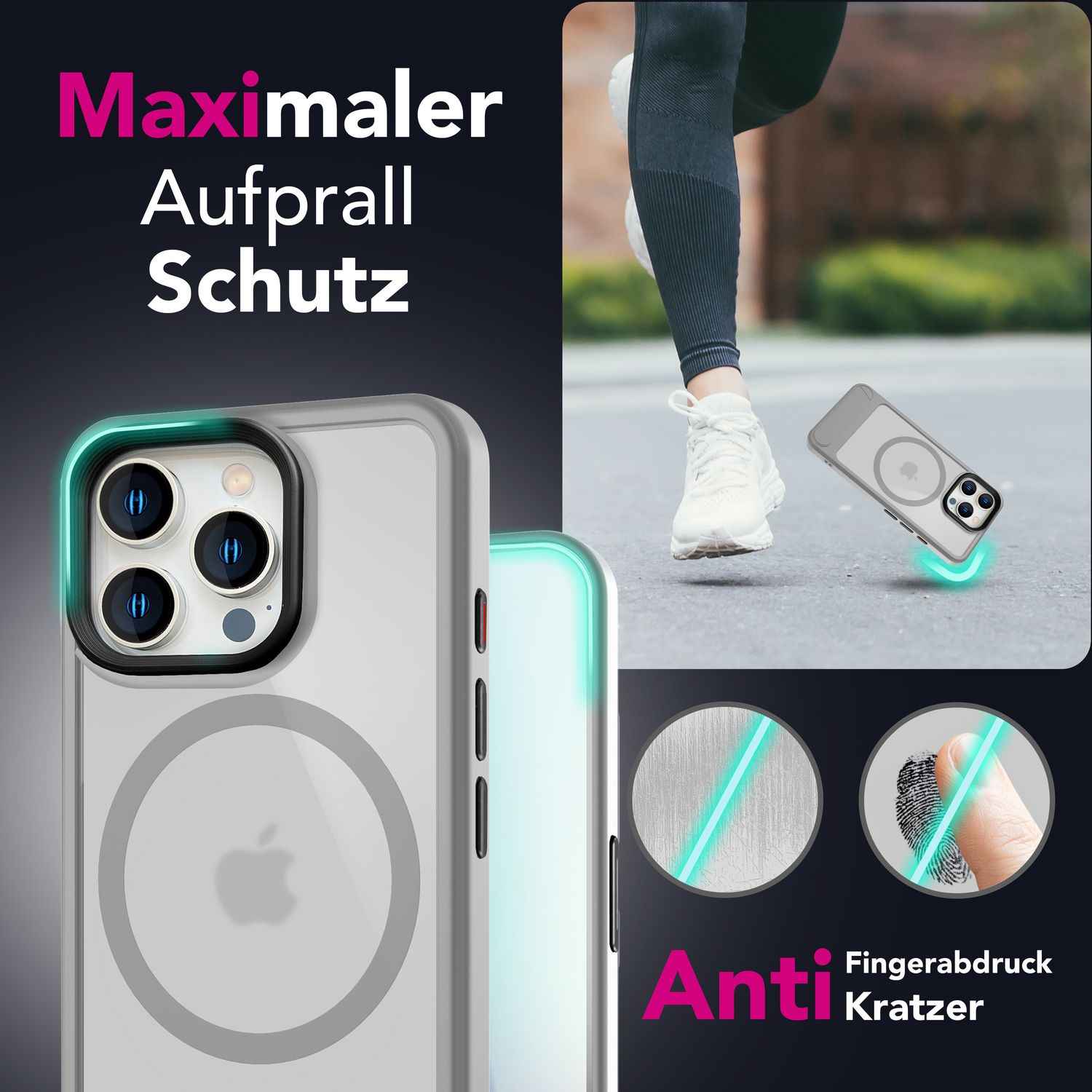 NALIA Triton für iPhone 16 Pro Hülle [für MagSafe], Matt Transparentes Case mit Kickstand, Stoßfest & Kratzfest, Robuster TPU-Rahmen, Stabile Rückseite mit Magnetring