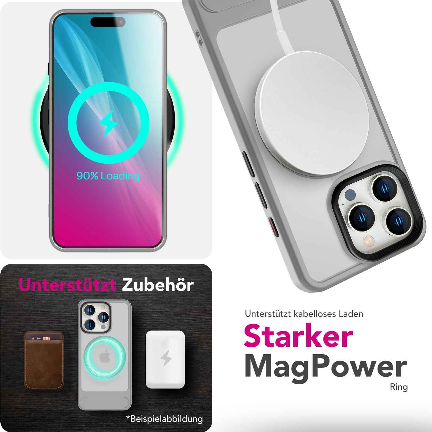 NALIA Triton für iPhone 16 Pro Hülle [für MagSafe], Matt Transparentes Case mit Kickstand, Stoßfest & Kratzfest, Robuster TPU-Rahmen, Stabile Rückseite mit Magnetring