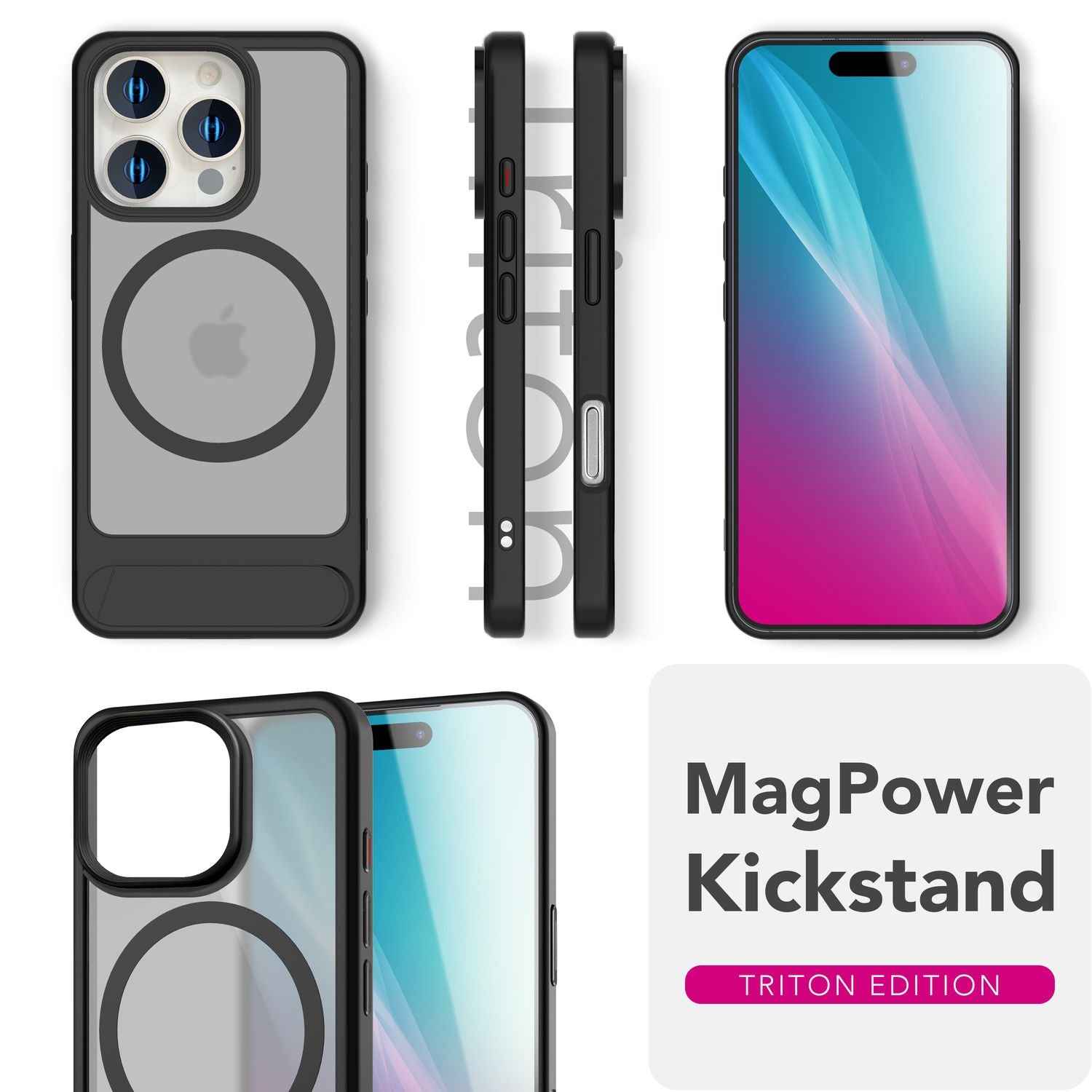 NALIA Triton für iPhone 16 Pro Hülle [für MagSafe], Matt Transparentes Case mit Kickstand, Stoßfest & Kratzfest, Robuster TPU-Rahmen, Stabile Rückseite mit Magnetring