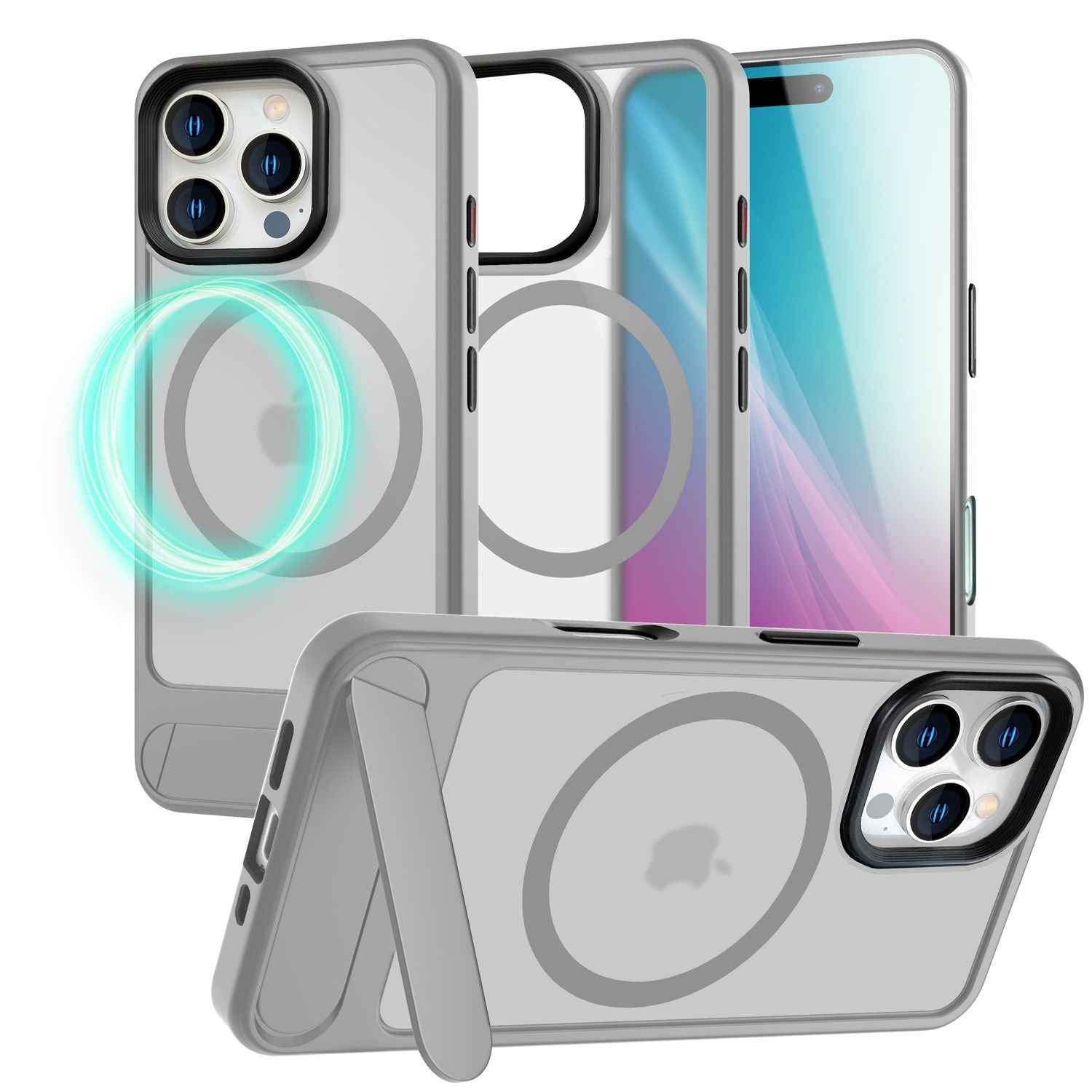 NALIA Triton für iPhone 16 Pro Max Hülle [für MagSafe], Matt Transparent, Standfuß zum Aufstellen, Magnetring integriert, Rutschfest, Stoßschutz & erhöhter Kamerarand
