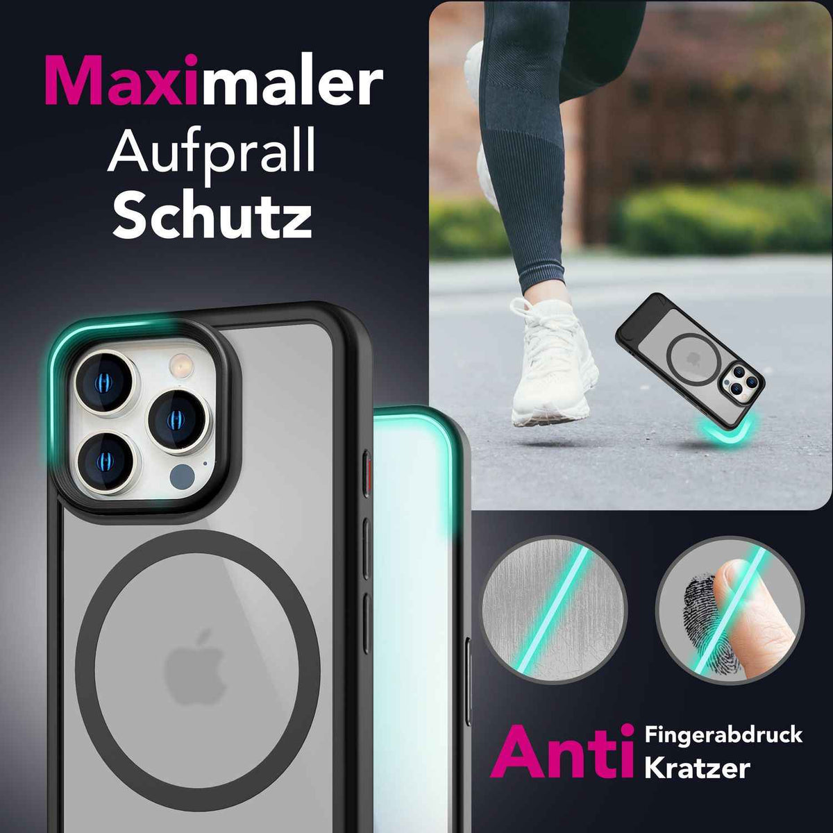 NALIA Triton für iPhone 16 Pro Max Hülle [für MagSafe], Matt Transparent, Standfuß zum Aufstellen, Magnetring integriert, Rutschfest, Stoßschutz & erhöhter Kamerarand