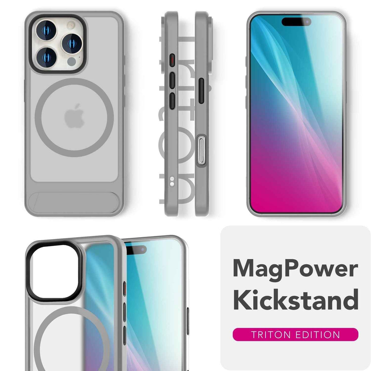 NALIA Triton für iPhone 16 Pro Max Hülle [für MagSafe], Matt Transparent, Standfuß zum Aufstellen, Magnetring integriert, Rutschfest, Stoßschutz & erhöhter Kamerarand