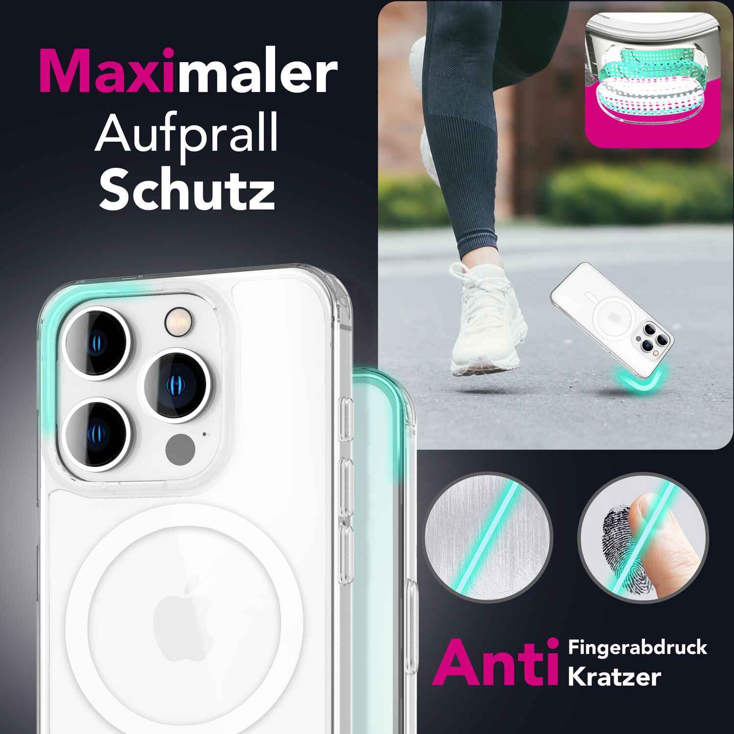 NALIA Strive für iPhone 16 Pro Hülle [für MagSafe], Action Button Touch-Abdeckung, Integrierter Magnetring, Kristallklare Harte Rückseite & TPU-Rahmen, Stoßfest & Kratzsicher