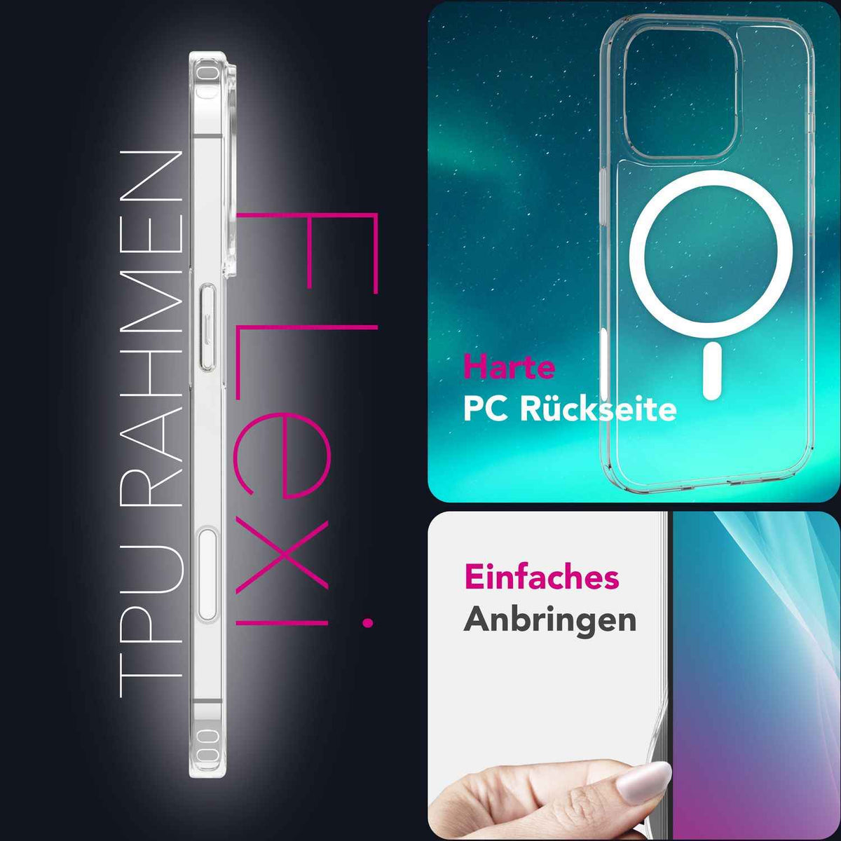 NALIA Strive für iPhone 16 Pro Hülle [für MagSafe], Action Button Touch-Abdeckung, Integrierter Magnetring, Kristallklare Harte Rückseite & TPU-Rahmen, Stoßfest & Kratzsicher
