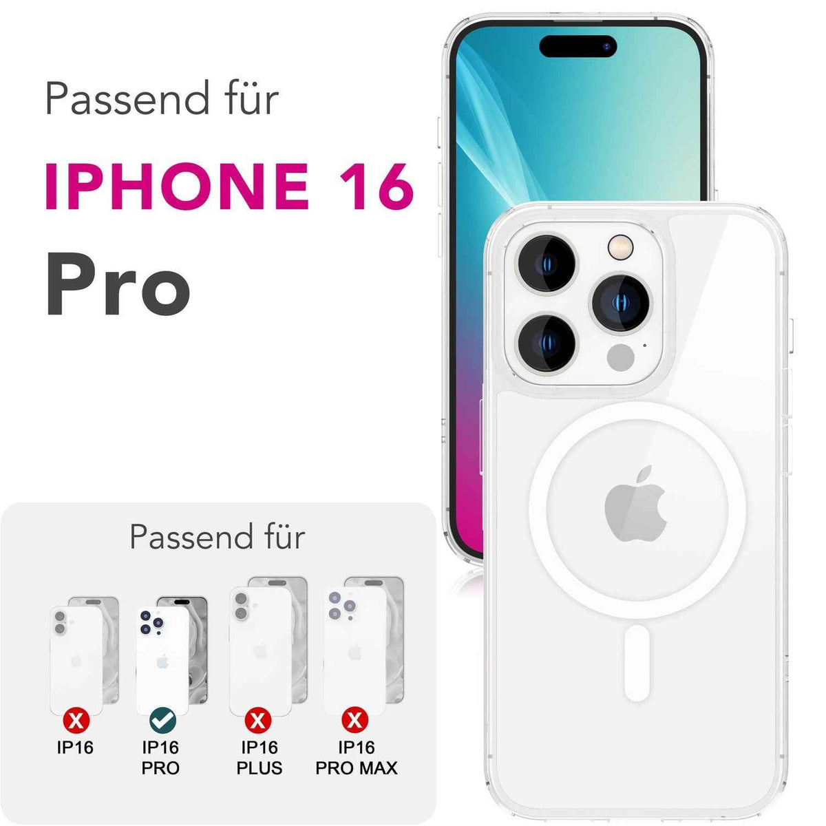 NALIA Strive für iPhone 16 Pro Hülle [für MagSafe], Action Button Touch-Abdeckung, Integrierter Magnetring, Kristallklare Harte Rückseite & TPU-Rahmen, Stoßfest & Kratzsicher