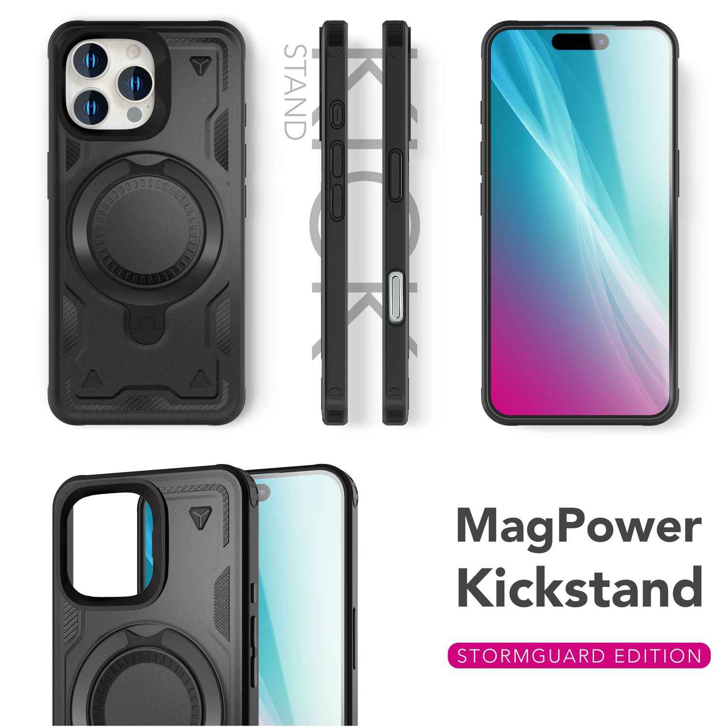 NALIA Stormguard für iPhone 16 Pro Max Hülle [für MagSafe], Stoßfestes Panzer Case, 360° Rotierbarer Ringhalter, Bruchsicher, Starker MagPower Magnet, Armor Schutz