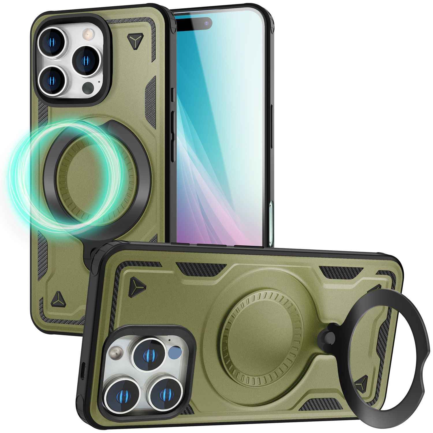 NALIA Stormguard für iPhone 16 Pro Max Hülle [für MagSafe], Stoßfestes Panzer Case, 360° Rotierbarer Ringhalter, Bruchsicher, Starker MagPower Magnet, Armor Schutz