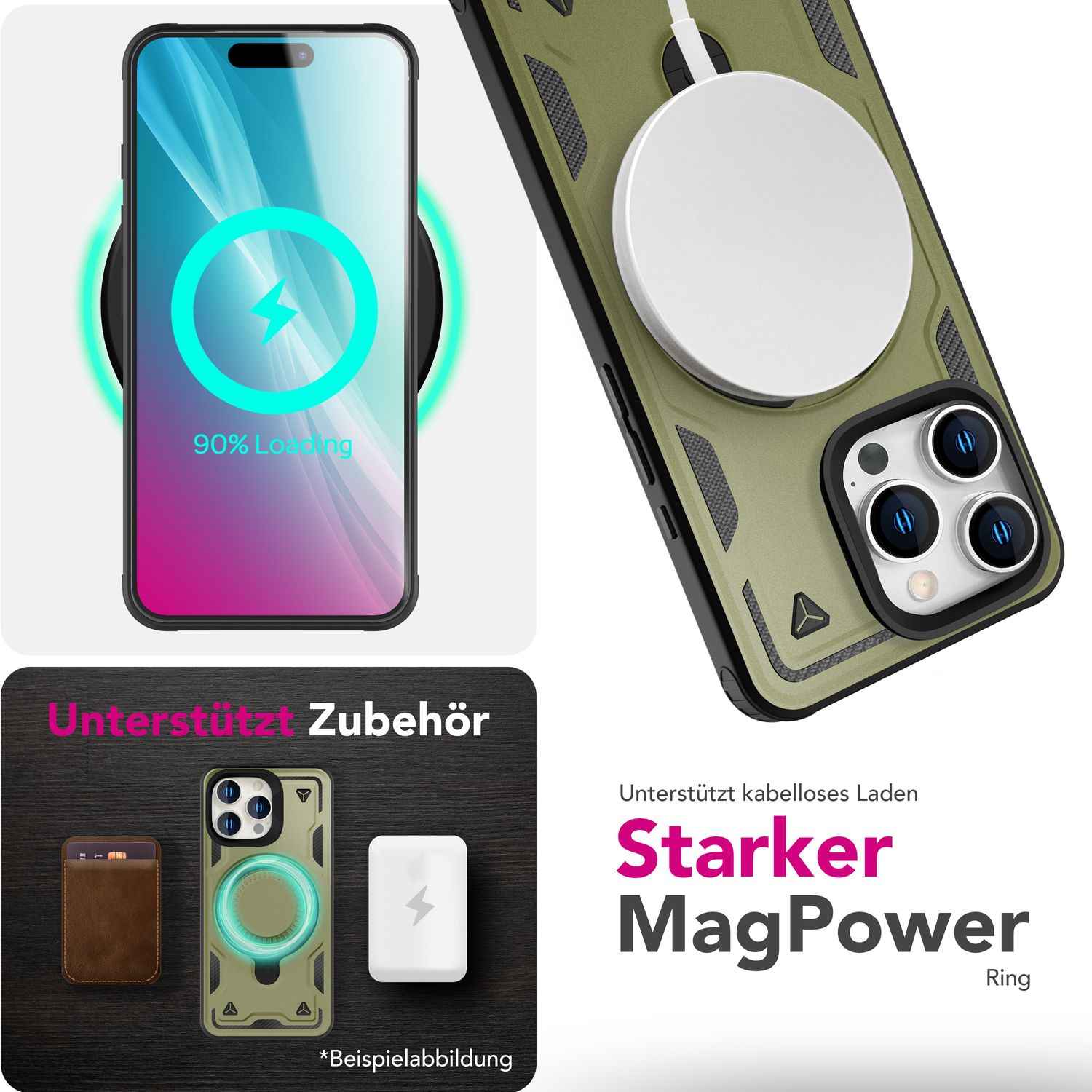 NALIA Stormguard für iPhone 16 Pro Max Hülle [für MagSafe], Stoßfestes Panzer Case, 360° Rotierbarer Ringhalter, Bruchsicher, Starker MagPower Magnet, Armor Schutz