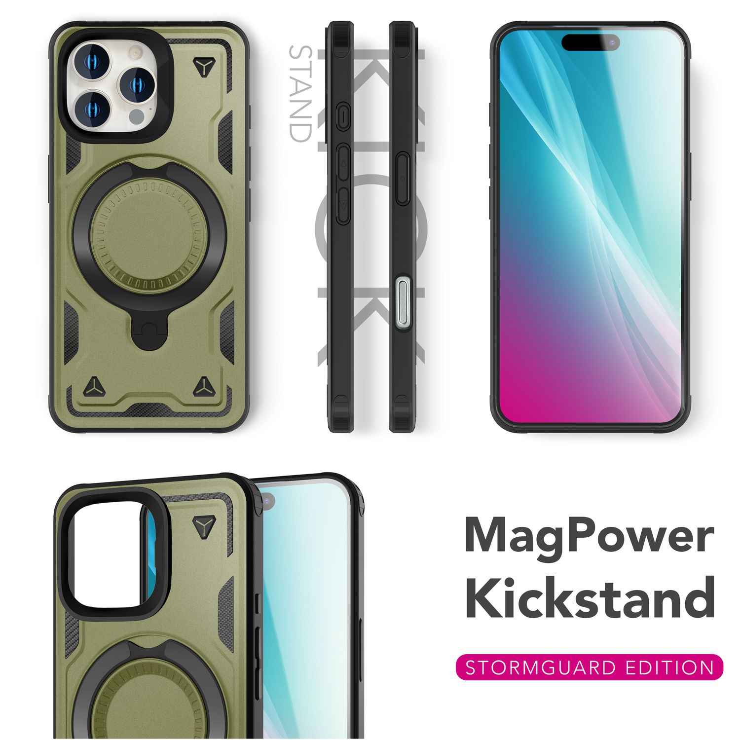NALIA Stormguard für iPhone 16 Pro Max Hülle [für MagSafe], Stoßfestes Panzer Case, 360° Rotierbarer Ringhalter, Bruchsicher, Starker MagPower Magnet, Armor Schutz