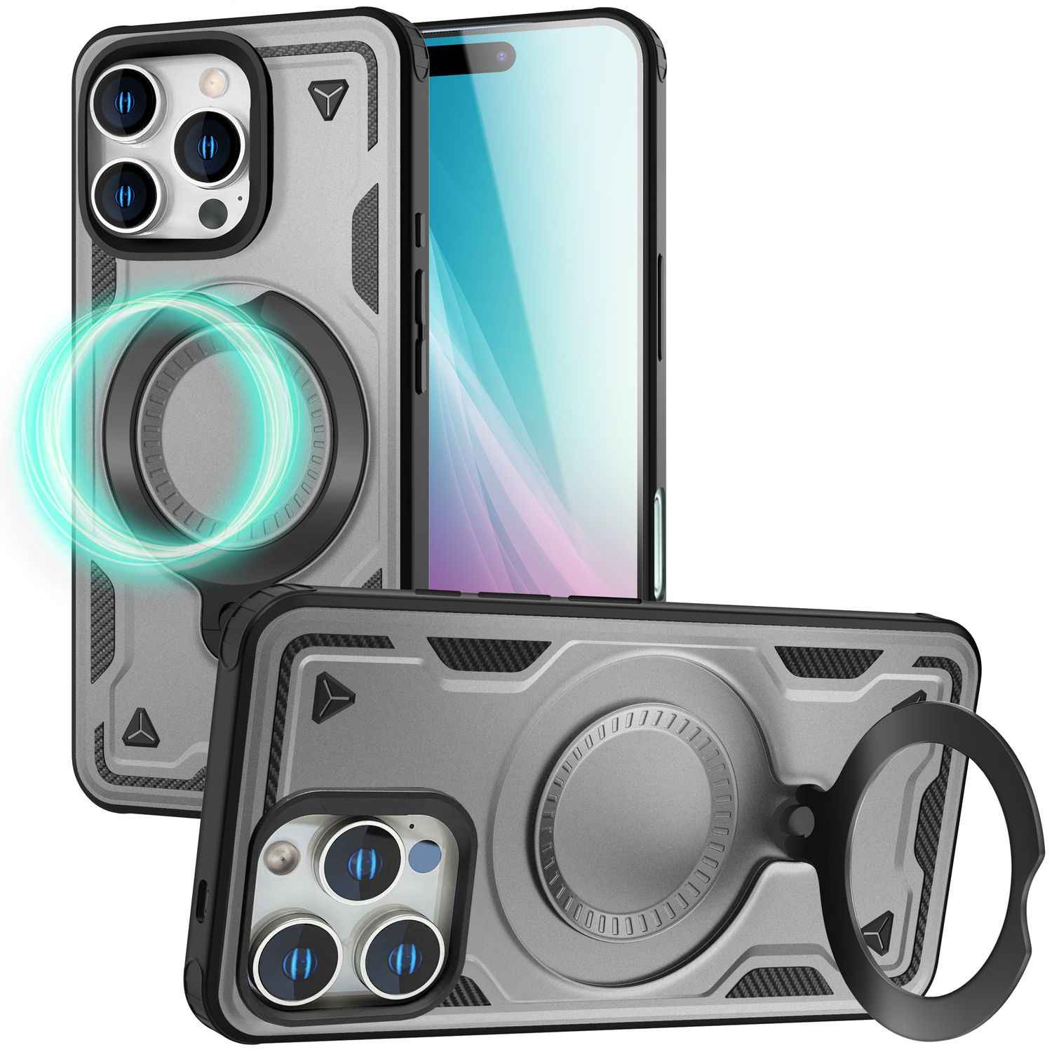 NALIA Stormguard für iPhone 16 Pro Max Hülle [für MagSafe], Stoßfestes Panzer Case, 360° Rotierbarer Ringhalter, Bruchsicher, Starker MagPower Magnet, Armor Schutz