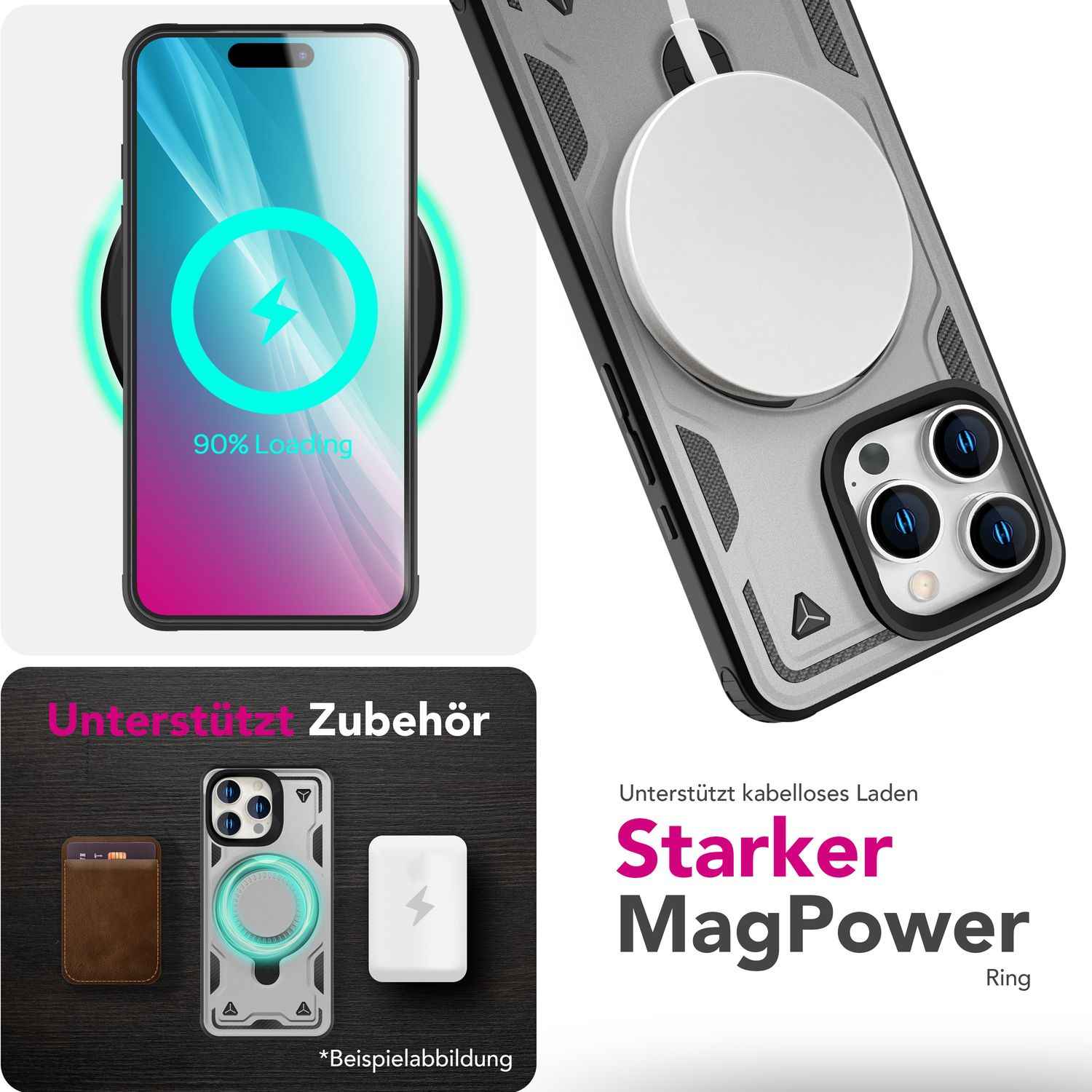 NALIA Stormguard für iPhone 16 Pro Max Hülle [für MagSafe], Stoßfestes Panzer Case, 360° Rotierbarer Ringhalter, Bruchsicher, Starker MagPower Magnet, Armor Schutz