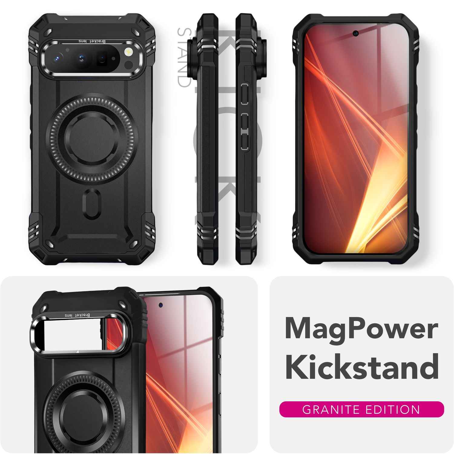 NALIA Granite Hülle für Google Pixel 9 Pro XL – Handyhülle für MagSafe, Military Armor Case mit Aufprallschutzrahmen & Kickstand, Stoßfestes Hardcover im Panzer-Stil