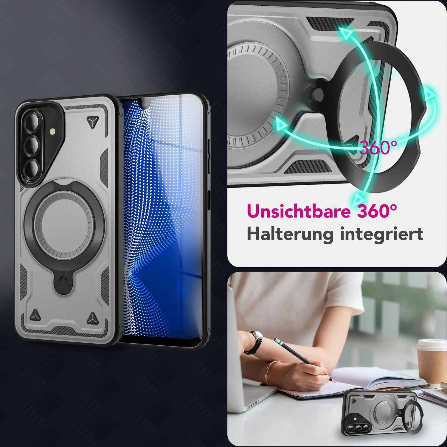 NALIA Stormguard Hülle für Samsung Galaxy A26 – für MagSafe, Stoßfeste Panzer Schutzhülle mit 360° Dreh Ring, Outdoor Kickstand Case mit Fallschutz, Military Cover