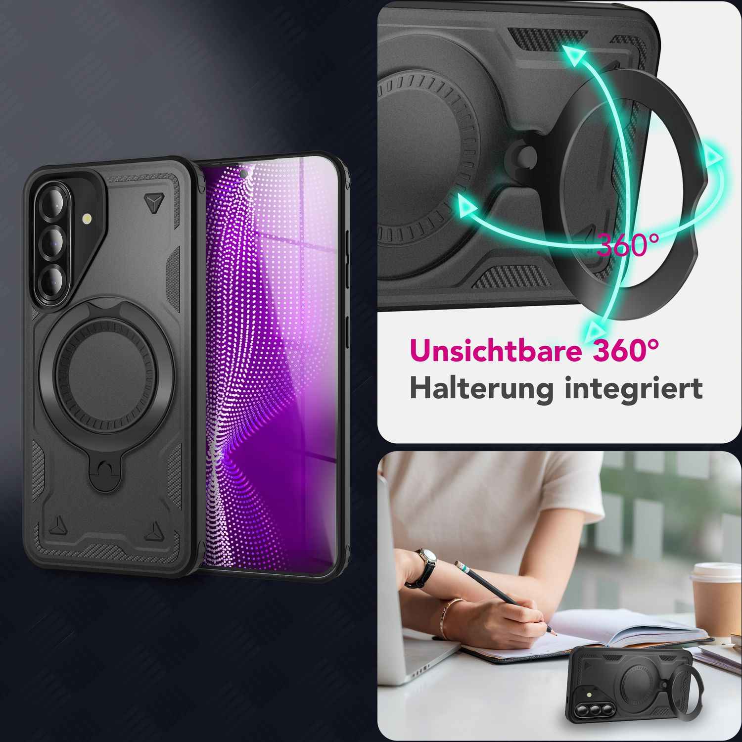 NALIA Stormguard Hülle für Samsung Galaxy A36 – für MagSafe, Military Style Handyhülle mit Stoßdämpfung & 360° Ringhalter, Robustes Hartschalen Cover, Outdoor Case