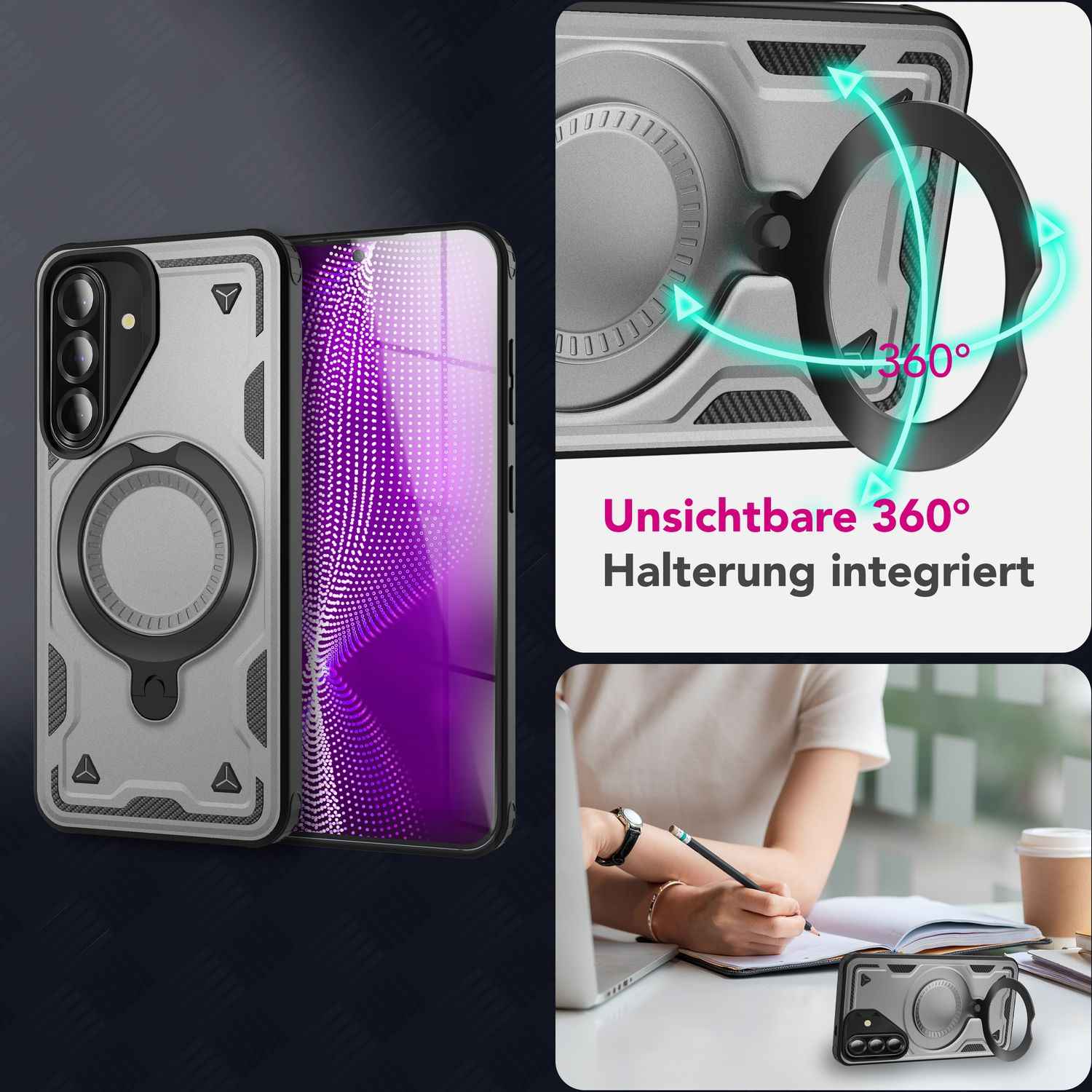 NALIA Stormguard Hülle für Samsung Galaxy A36 – für MagSafe, Military Style Handyhülle mit Stoßdämpfung & 360° Ringhalter, Robustes Hartschalen Cover, Outdoor Case