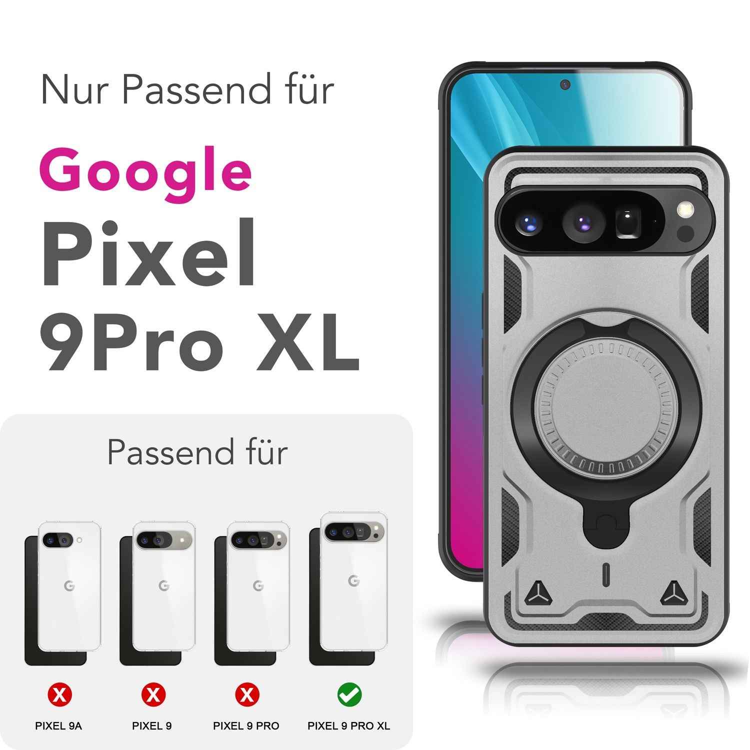 NALIA Stormguard Hülle für Google Pixel 9 Pro XL – Handyhülle für MagSafe, Schlagfeste Schutzhülle mit 360° Ring Ständer, Griffiges Outdoor Cover, Panzer Hardcase