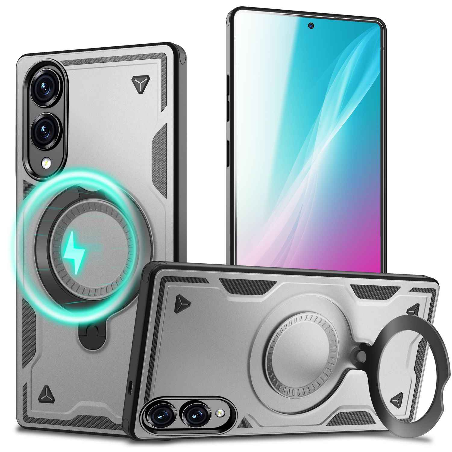 NALIA Stormguard Hülle für Samsung Galaxy S25 Edge – für MagSafe, Panzerhülle mit 360° Ring, Schlagfest & Stabil, Verstärkter Fallschutz, Militär Schutzklasse