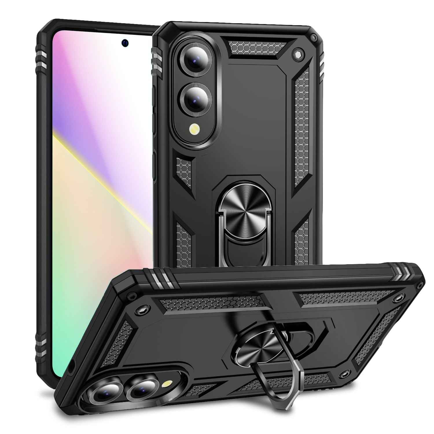 NALIA RingDefend Hülle für Samsung Galaxy S25 Edge – Schwarze Military Style Ringhülle, Stoßfester Fallschutz, 360° Finger-Halter & Ständer, Ultra Robust & Widerstandsfähig