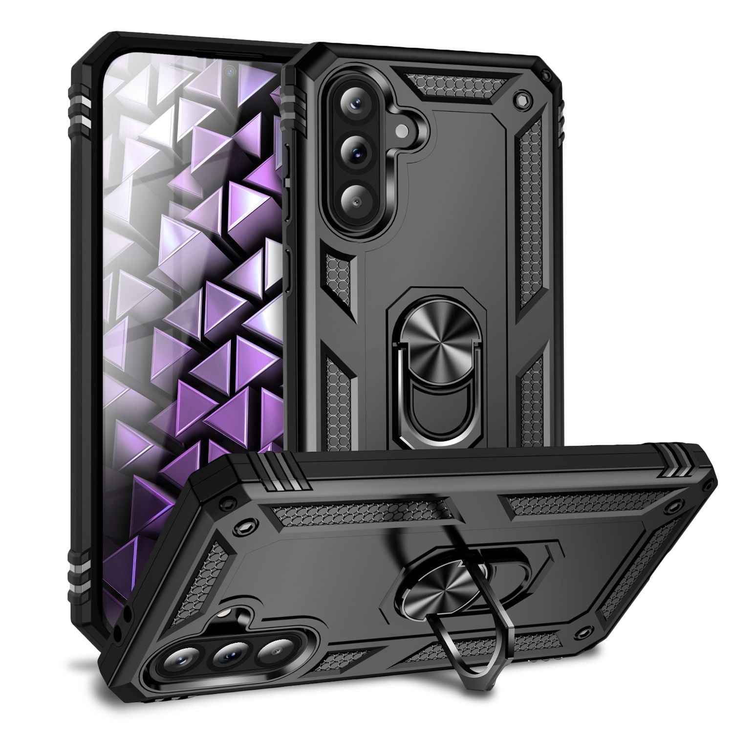 NALIA RingDefend Hülle für Samsung Galaxy A36 – Militärische Panzer Handyhülle mit 360° Metallring & Kickstand, Stoßfestes Armor Cover mit Grip, Outdoor Schutzhülle - Schwarz