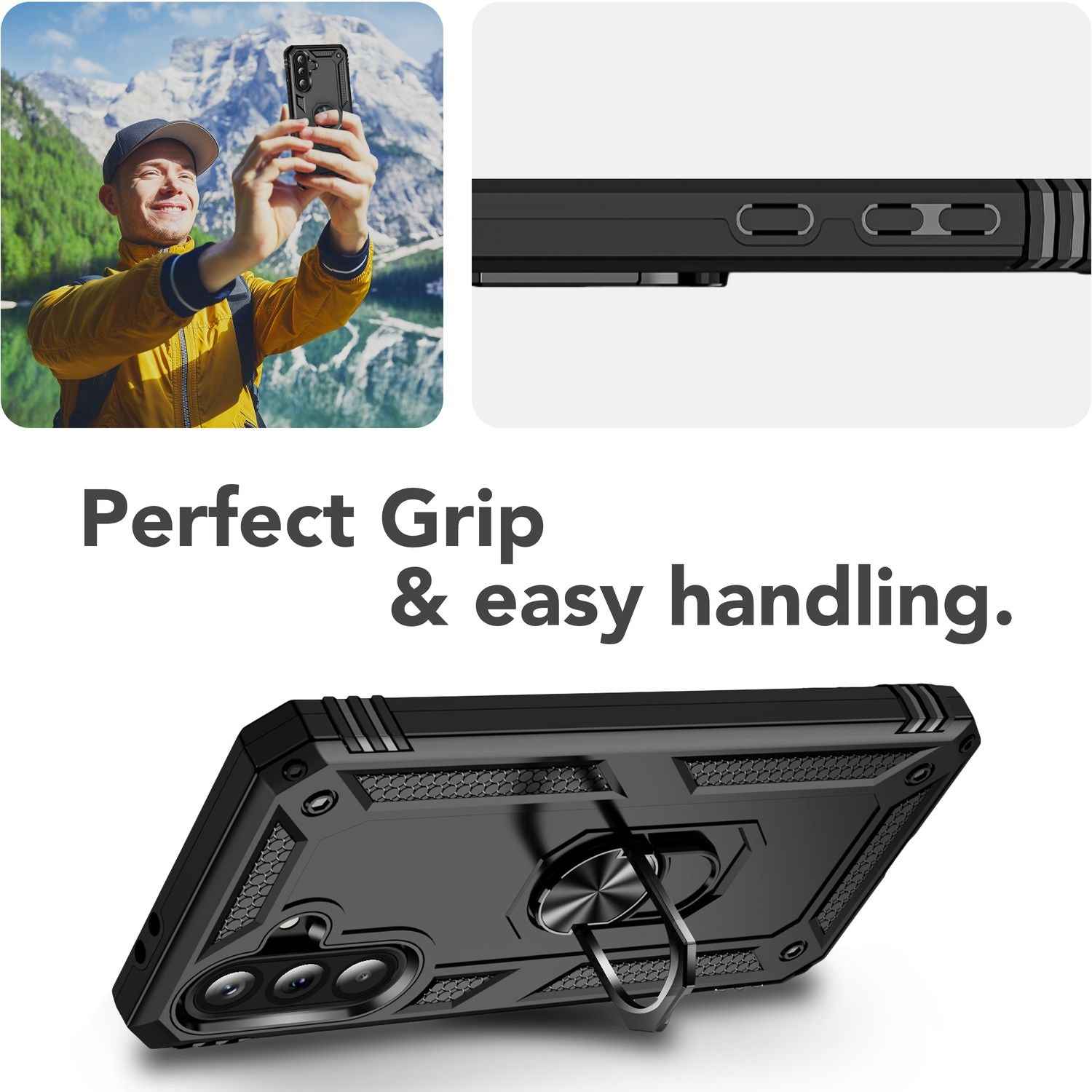 NALIA RingDefend Hülle für Samsung Galaxy A36 – Militärische Panzer Handyhülle mit 360° Metallring & Kickstand, Stoßfestes Armor Cover mit Grip, Outdoor Schutzhülle - Schwarz