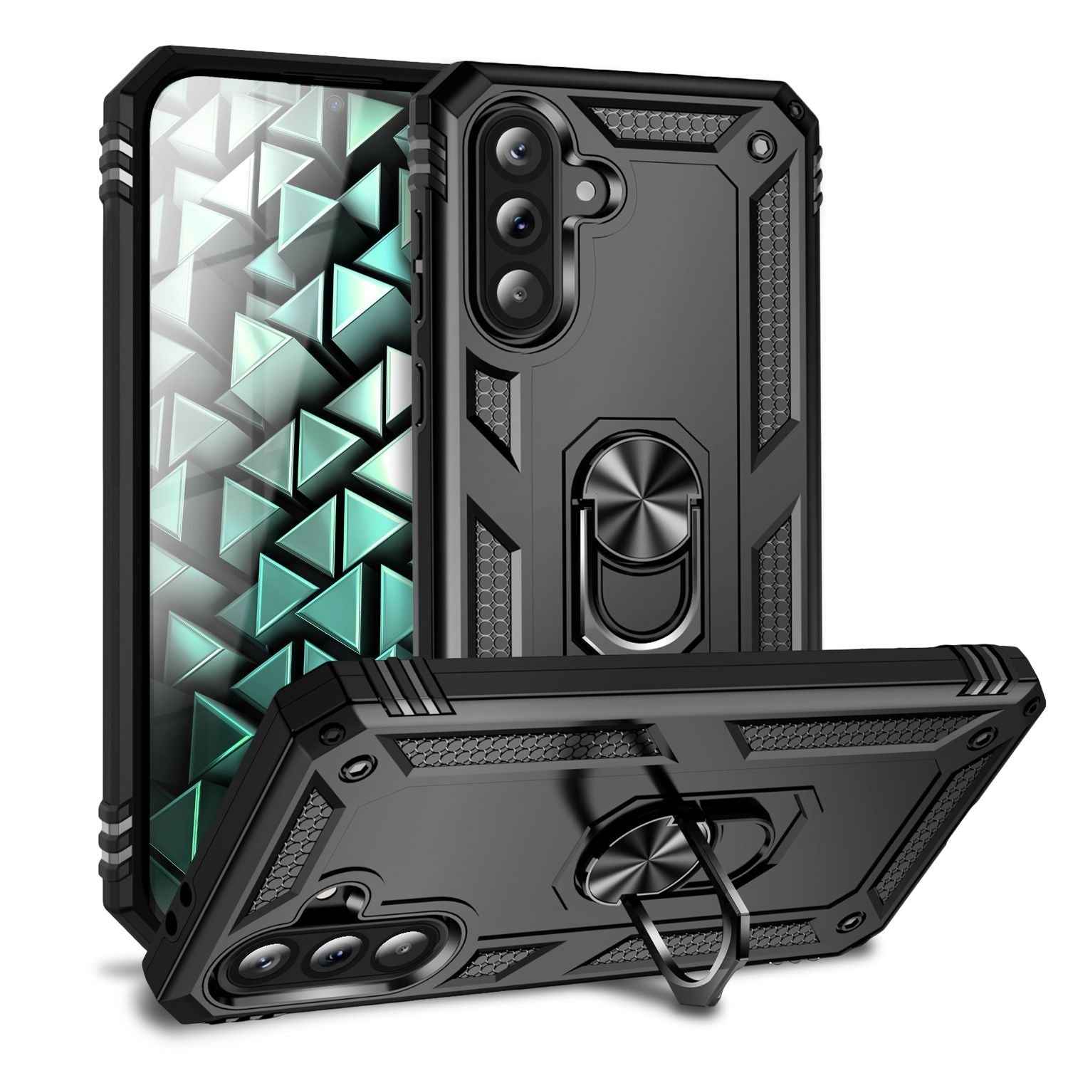 NALIA RingDefend Hülle für Samsung Galaxy A56 – Schlagfeste Military Schutzhülle mit 360° Ringhalter, Stoßfestes Outdoor Armor Case mit Anti-Rutsch Grip, Panzerhülle - Schwarz
