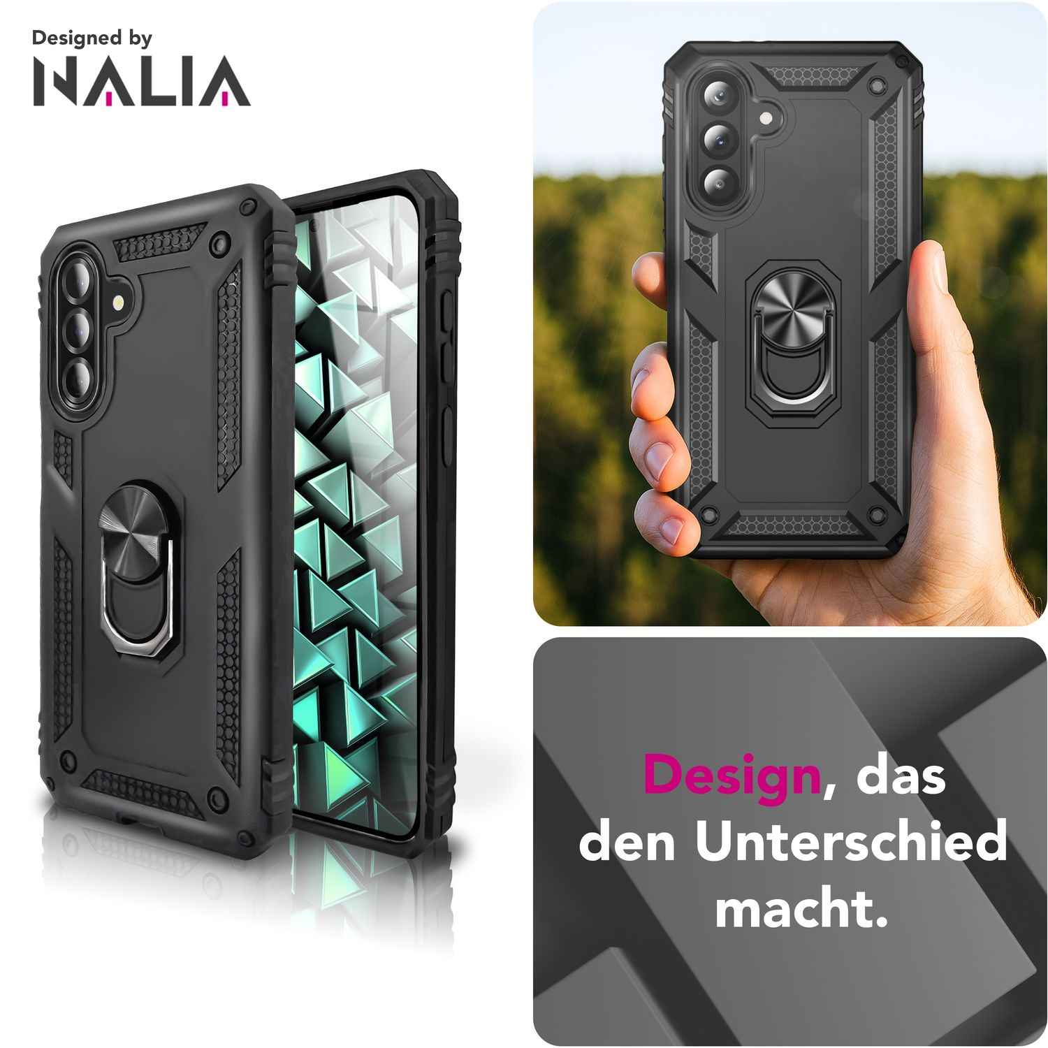 NALIA RingDefend Hülle für Samsung Galaxy A56 – Schlagfeste Military Schutzhülle mit 360° Ringhalter, Stoßfestes Outdoor Armor Case mit Anti-Rutsch Grip, Panzerhülle - Schwarz