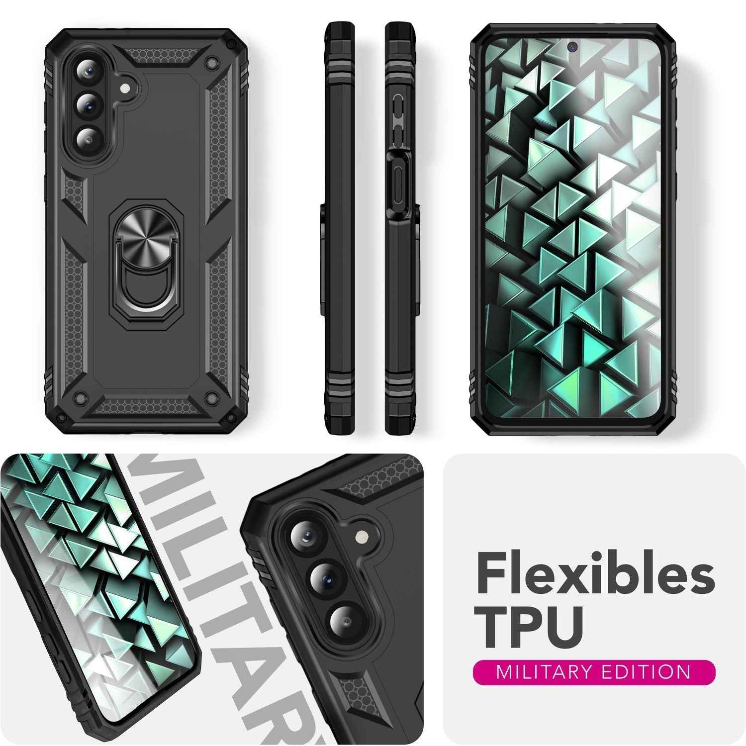 NALIA RingDefend Hülle für Samsung Galaxy A56 – Schlagfeste Military Schutzhülle mit 360° Ringhalter, Stoßfestes Outdoor Armor Case mit Anti-Rutsch Grip, Panzerhülle - Schwarz
