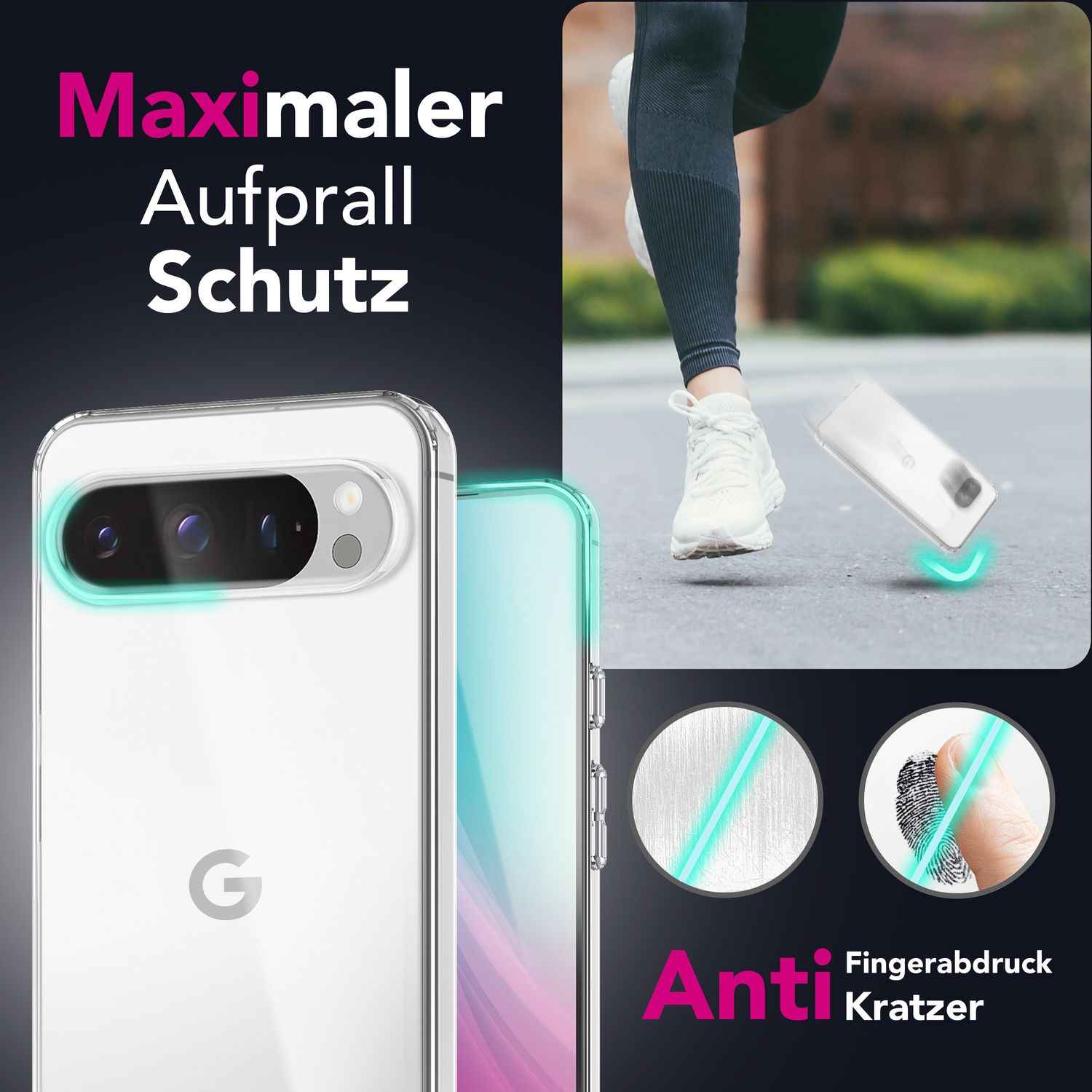 NALIA GLAZE Hülle für Google Pixel 9 Pro XL – Transparentes TPU Case, Glasklar & Flexibel, Stoßabsorbierende Handyhülle, Anti-Gelb Effekt, Durchsichtige Silikon Schutzhülle