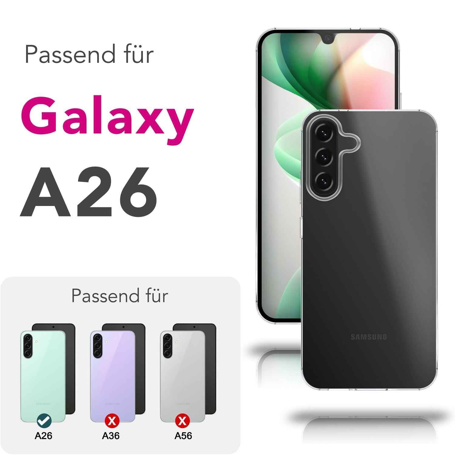 NALIA GLAZE Hülle für Samsung Galaxy A26 – Flexibles TPU Cover in Transparenz, Durchsichtig & Schlank, Passgenaue Silikon Schutzhülle, Dünn & Dezent, Strapazierfähige Handyhülle