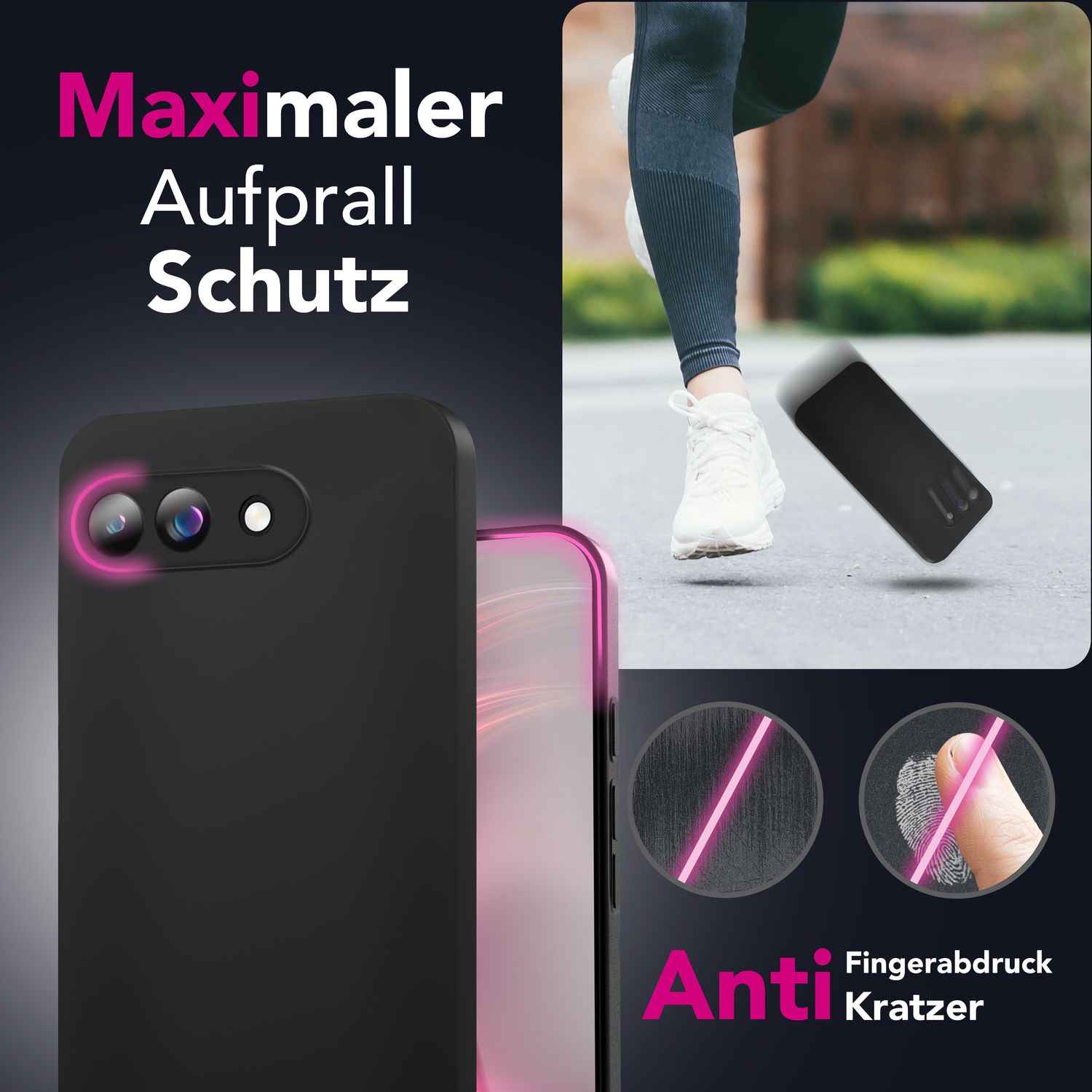 NALIA Strider Hülle für Google Pixel 9a – 1,28mm TPU Handyhülle Matt-Schwarz, Dünnes Softcase mit Staubschutz-Tasten, Kratzfestes Silikon Cover mit Grip, Schutzhülle im Slim Design