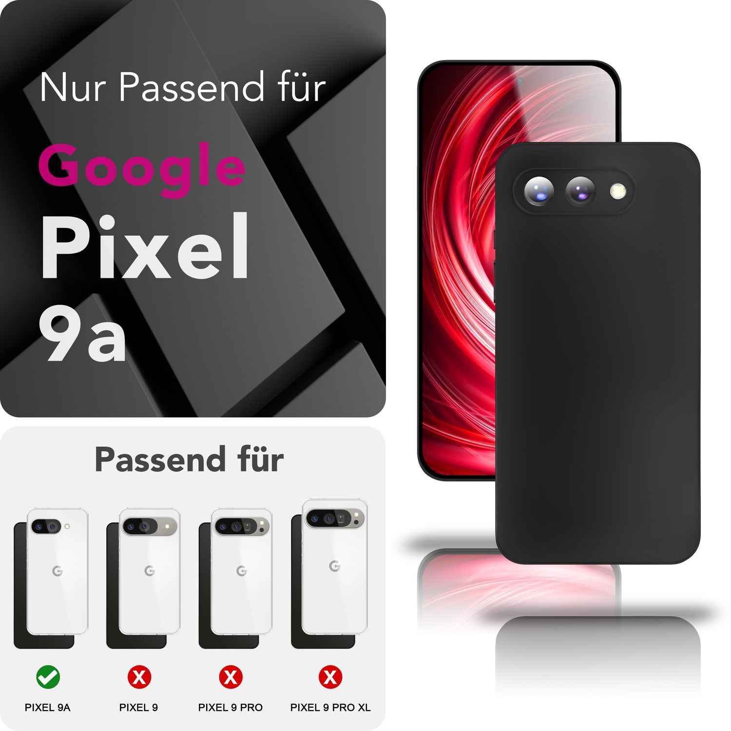 NALIA Strider Hülle für Google Pixel 9a – 1,28mm TPU Handyhülle Matt-Schwarz, Dünnes Softcase mit Staubschutz-Tasten, Kratzfestes Silikon Cover mit Grip, Schutzhülle im Slim Design