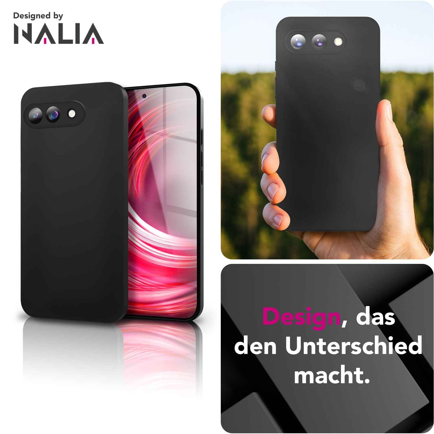 NALIA Strider Hülle für Google Pixel 9a – 1,28mm TPU Handyhülle Matt-Schwarz, Dünnes Softcase mit Staubschutz-Tasten, Kratzfestes Silikon Cover mit Grip, Schutzhülle im Slim Design