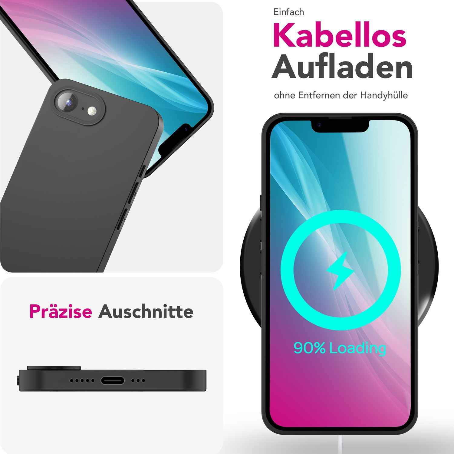 NALIA Strider Hülle für iPhone 16e, Ultradünnes 1,28 mm Slim TPU Case, Mattes Finish, Staubschutz durch Tastenabdeckung, Passgenaue Soft-Touch Schale, Schwarze Handyhülle