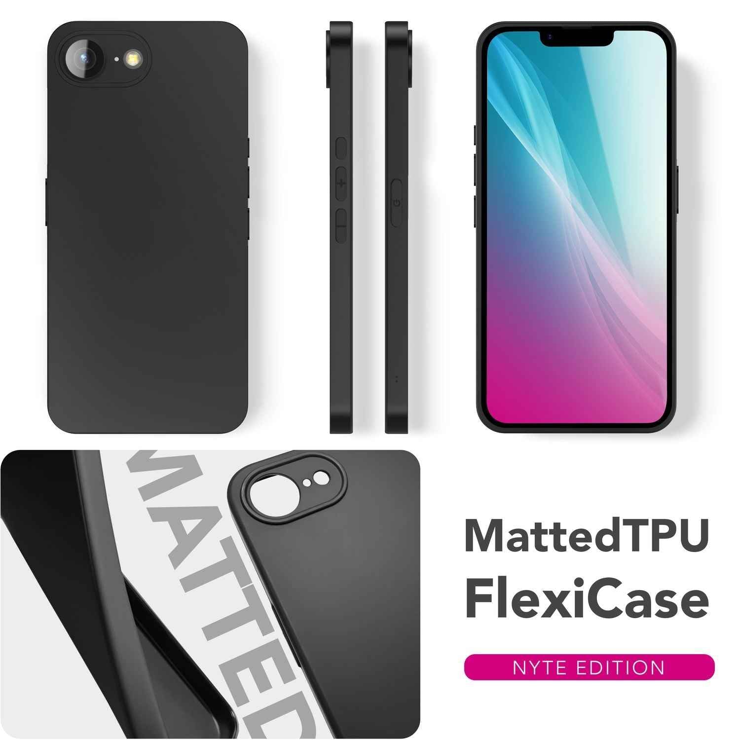 NALIA Strider Hülle für iPhone 16e, Ultradünnes 1,28 mm Slim TPU Case, Mattes Finish, Staubschutz durch Tastenabdeckung, Passgenaue Soft-Touch Schale, Schwarze Handyhülle