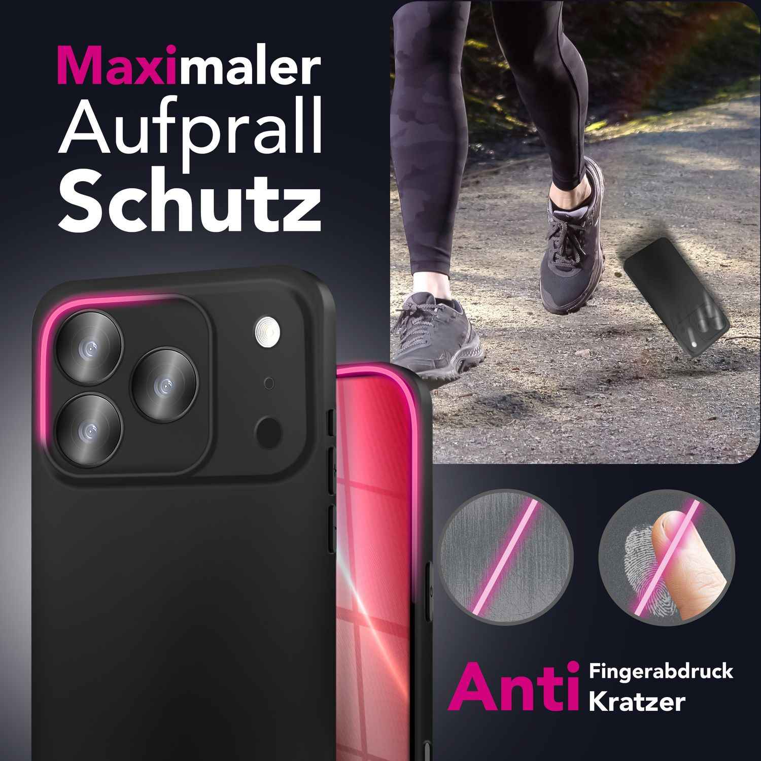 NALIA Hülle Strider für Apple iPhone 17 Pro (Mattes Slim-Case) - 1,28mm Dünn, Soft-Touch TPU Cover, Staubdichter Tastenschutz, Fingerprint-Reduzierend, Handy Schutzhülle - Schwarz