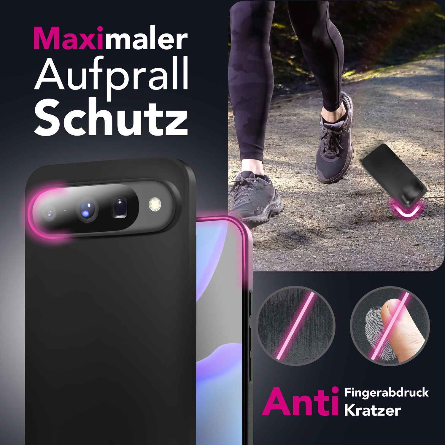 NALIA Hülle Strider für Google Pixel 10 (Mattes Slim-Case) - 1,28mm Dünn, Robustes TPU Silikon Cover, Tasten-Kappen für Staubschutz, Fingerabdruckarm, Handy Schutzhülle - Schwarz