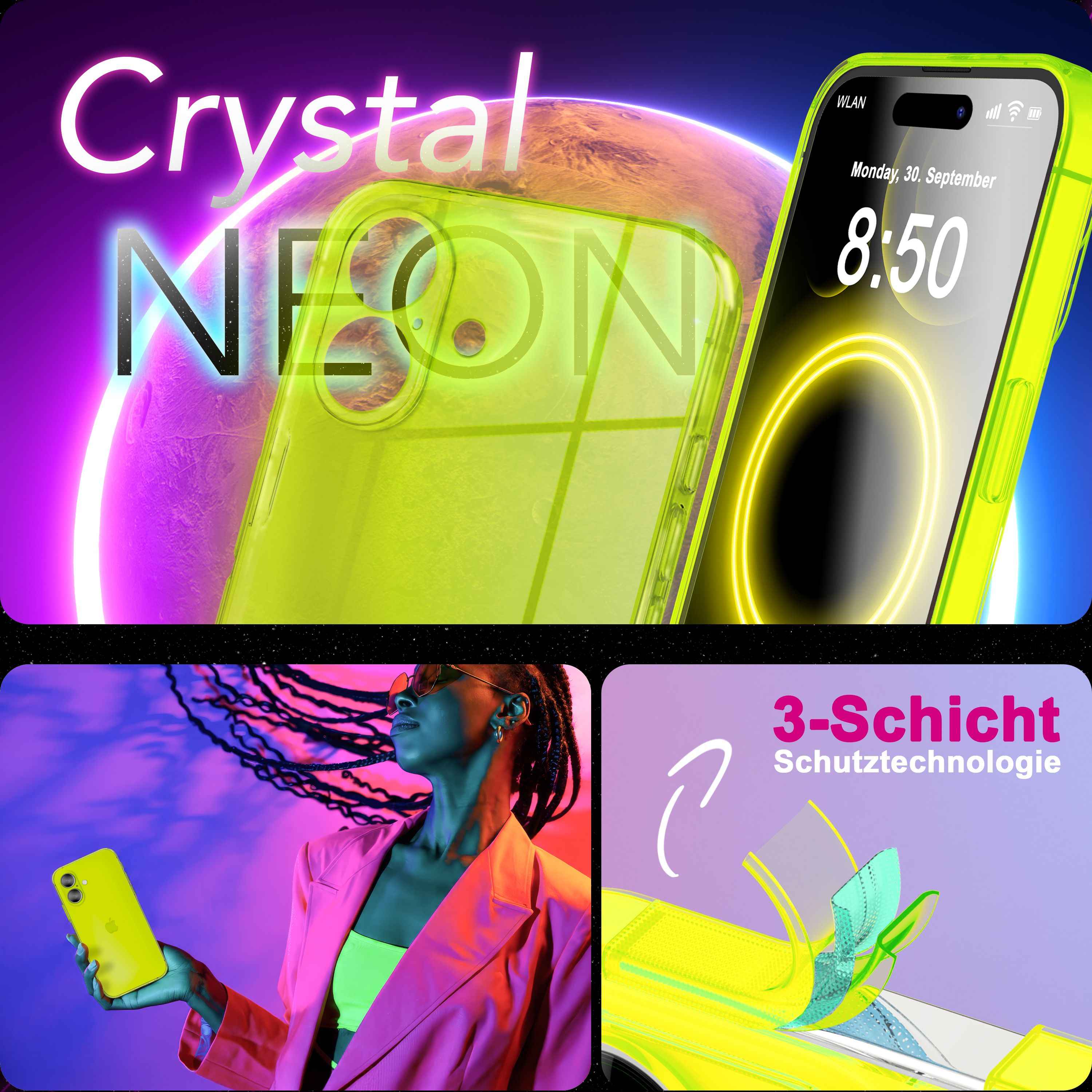 NALIA Hülle Vibe für Apple iPhone 17 (Knallige Farben) - Leuchtendes TPU Case in Neon Optik, Bunt & Semi-Transparent, Anti-Gelb Silikon, Flexible Handyhülle, Schlank