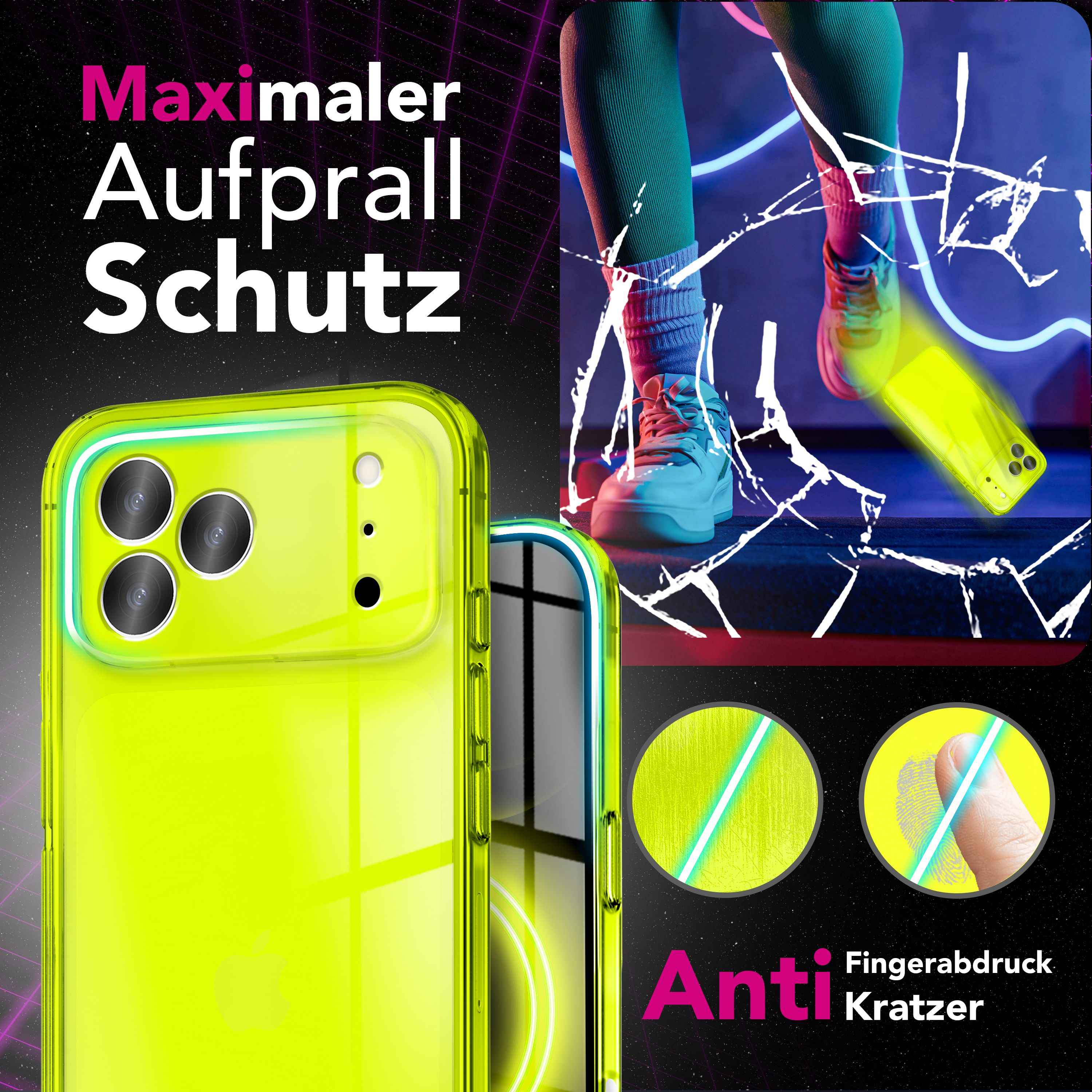 NALIA Hülle Vibe für Apple iPhone 17 Pro (Knallige Farben) - Leuchtstarkes TPU Cover mit Neon Farbboost, Durchsichtig & Biegsam, Anti-Gelb, Bunte Silikon Handyhülle